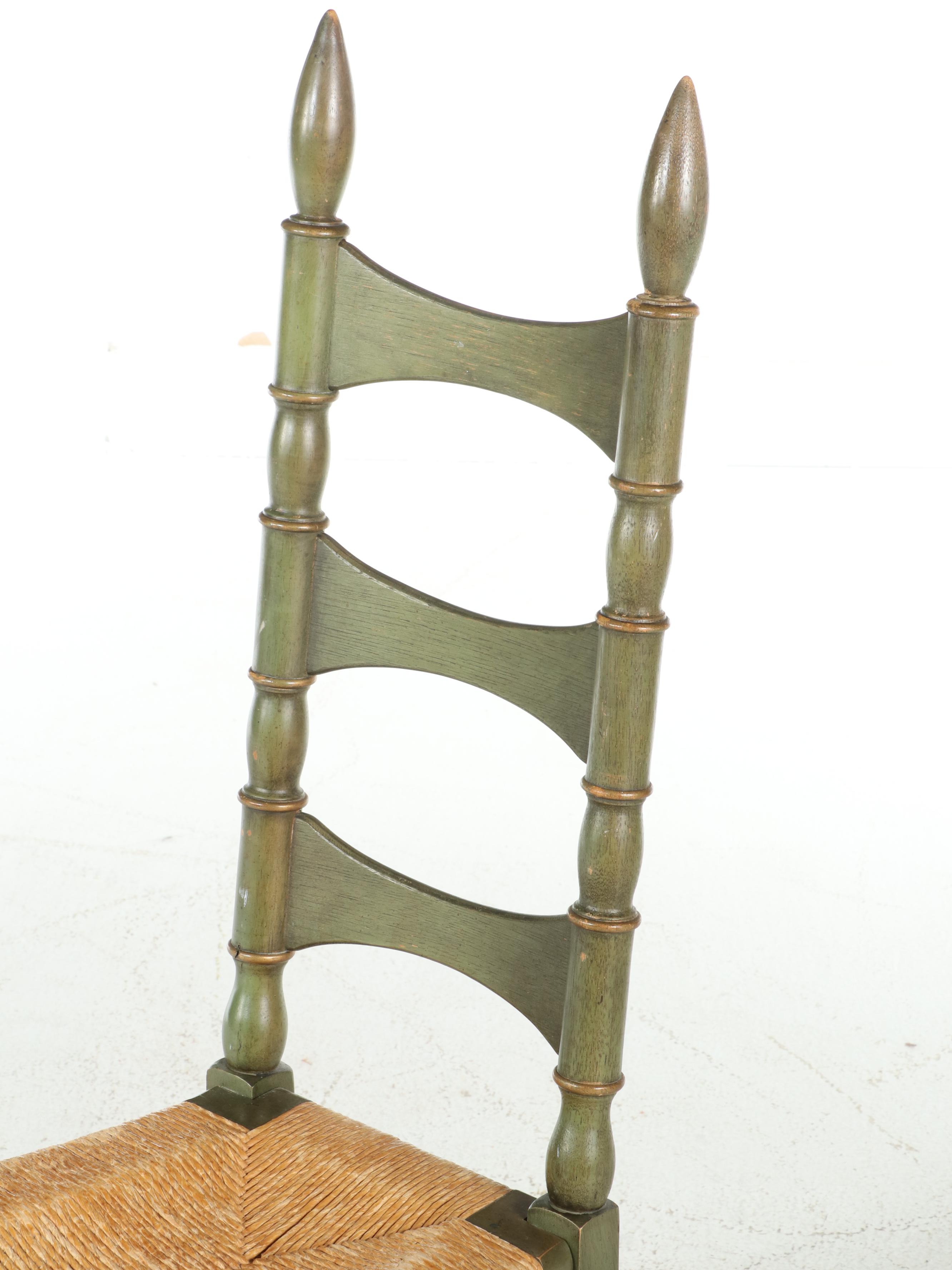 French Country Style Painted Ladder Back Chair with Rush Seat