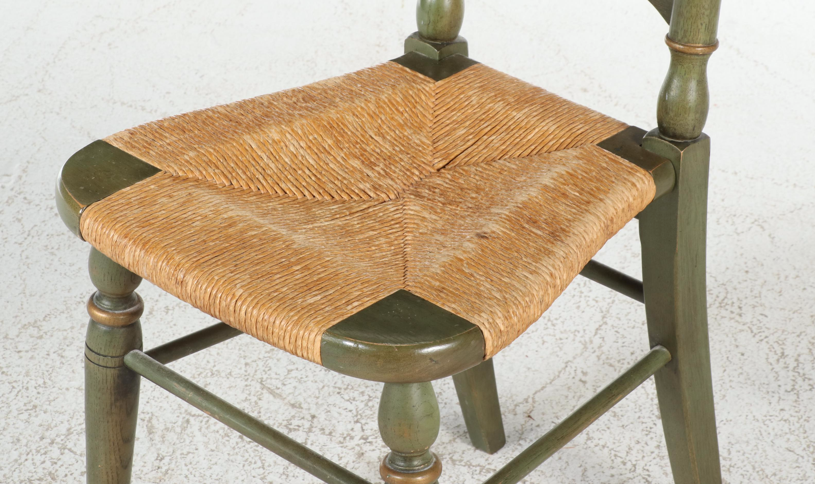 French Country Style Painted Ladder Back Chair with Rush Seat