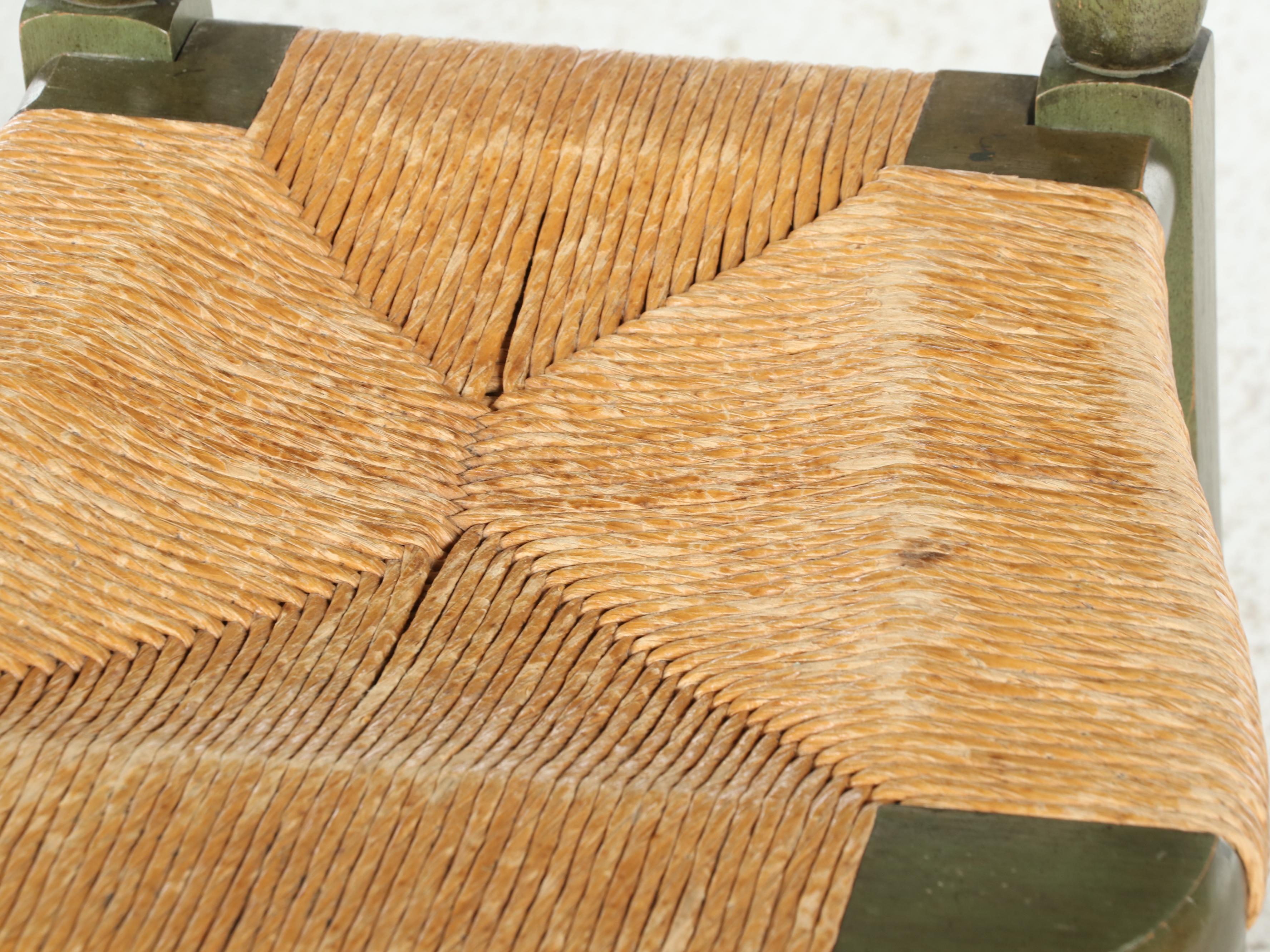 French Country Style Painted Ladder Back Chair with Rush Seat