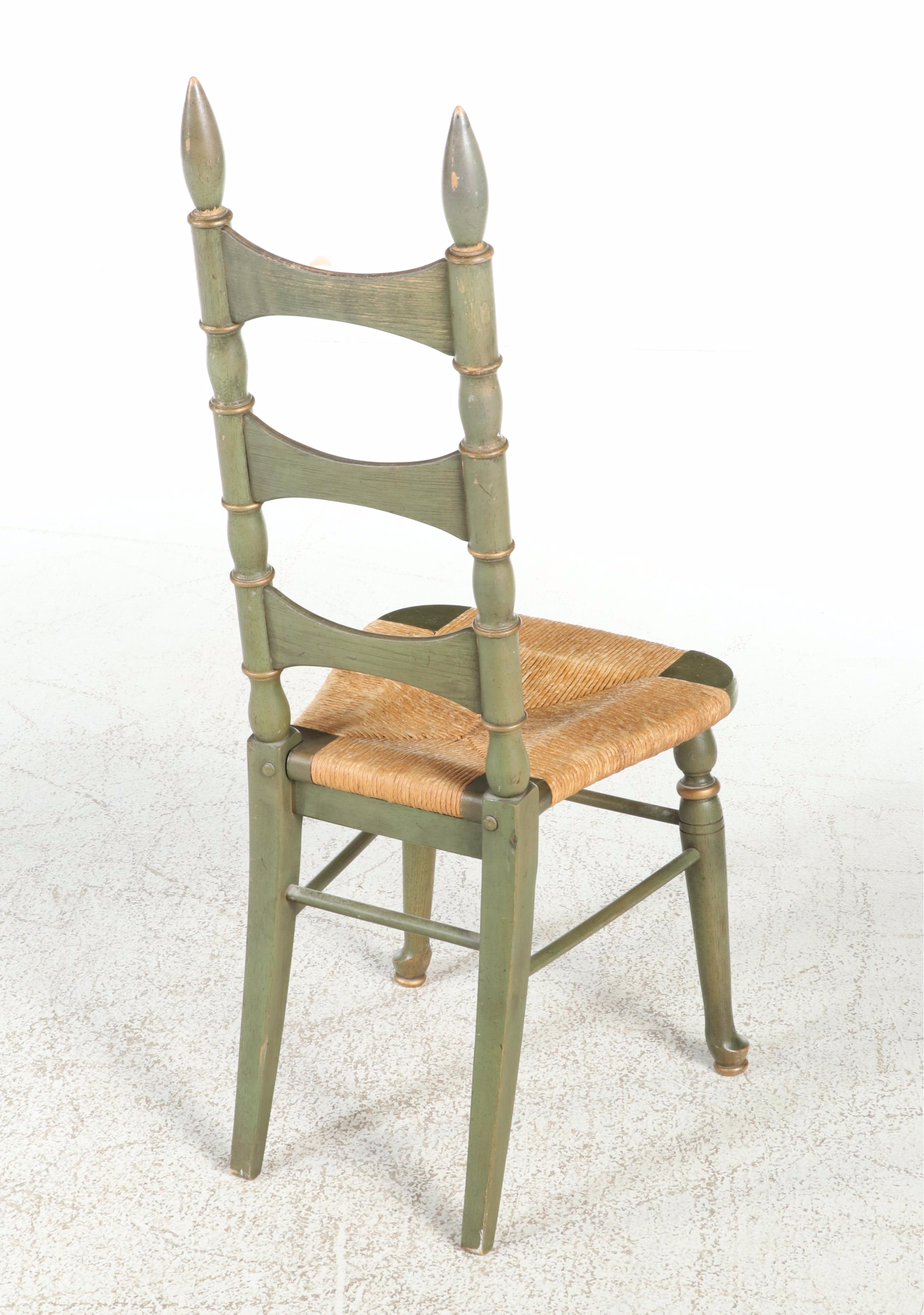 French Country Style Painted Ladder Back Chair with Rush Seat