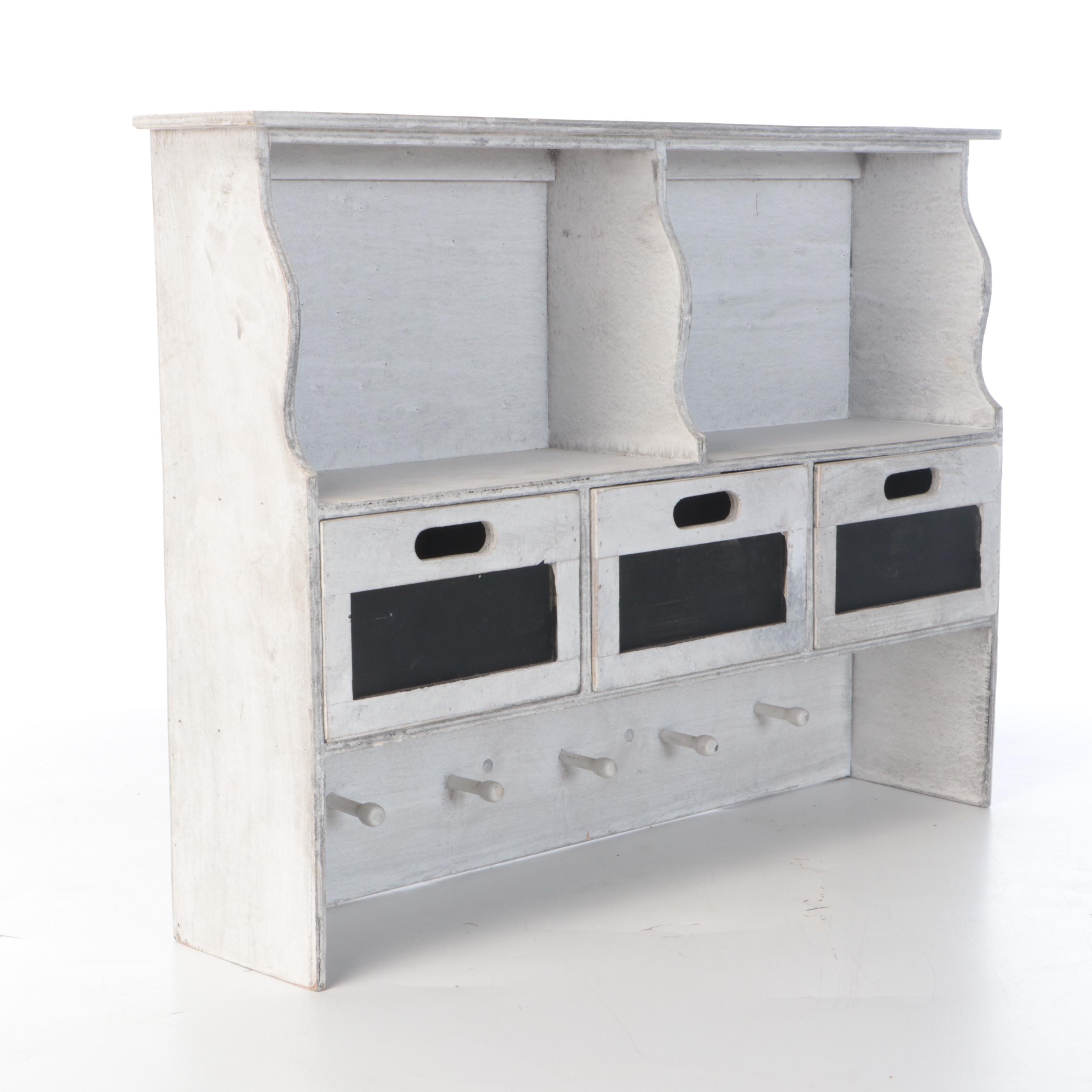 Rustic Wooden Wall Hanging Coat Rack with Storage Compartments