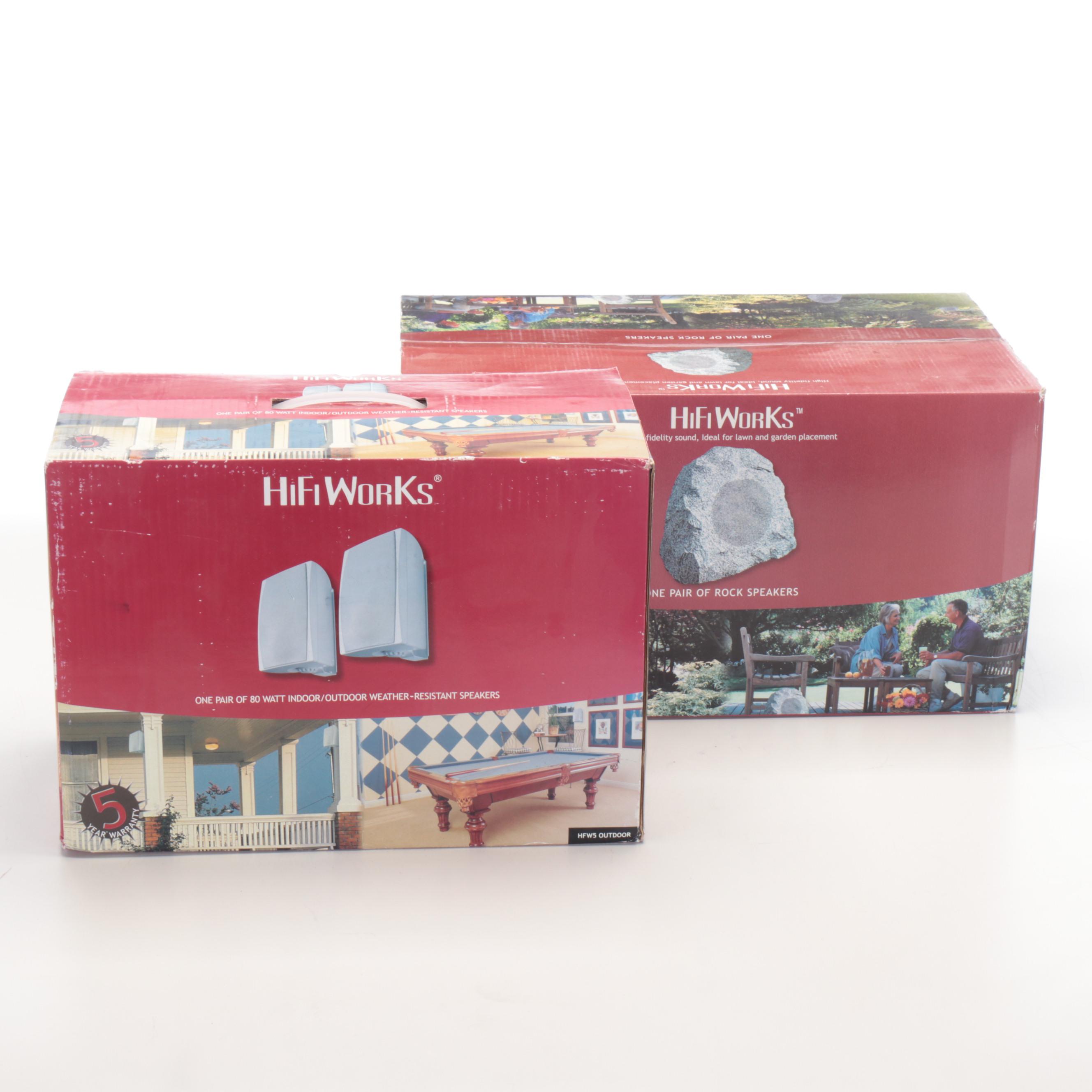 HiFi Works Indoor/Outdoor Speaker Set and Rock Speakers