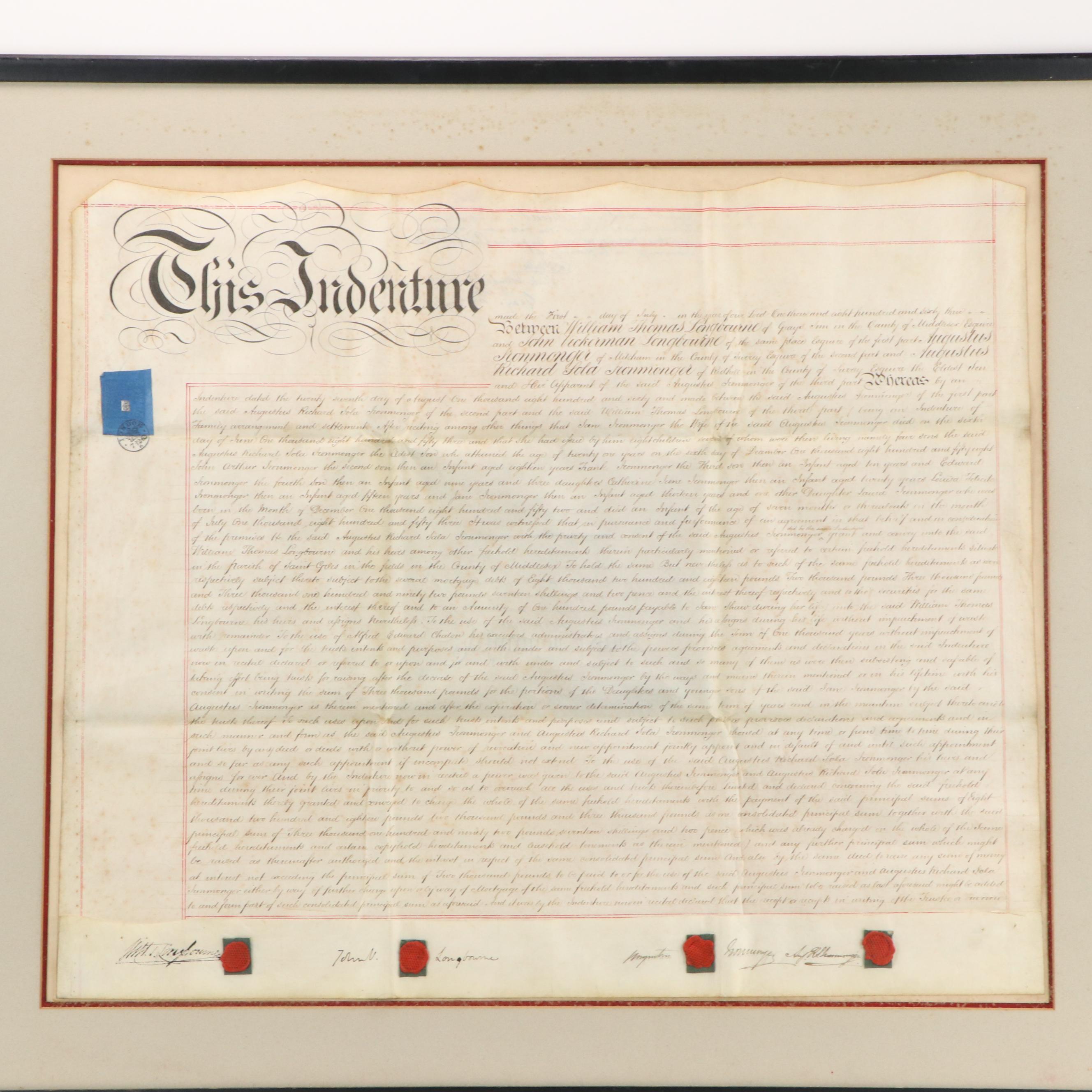 London England Indentured Servitude Document, 1863