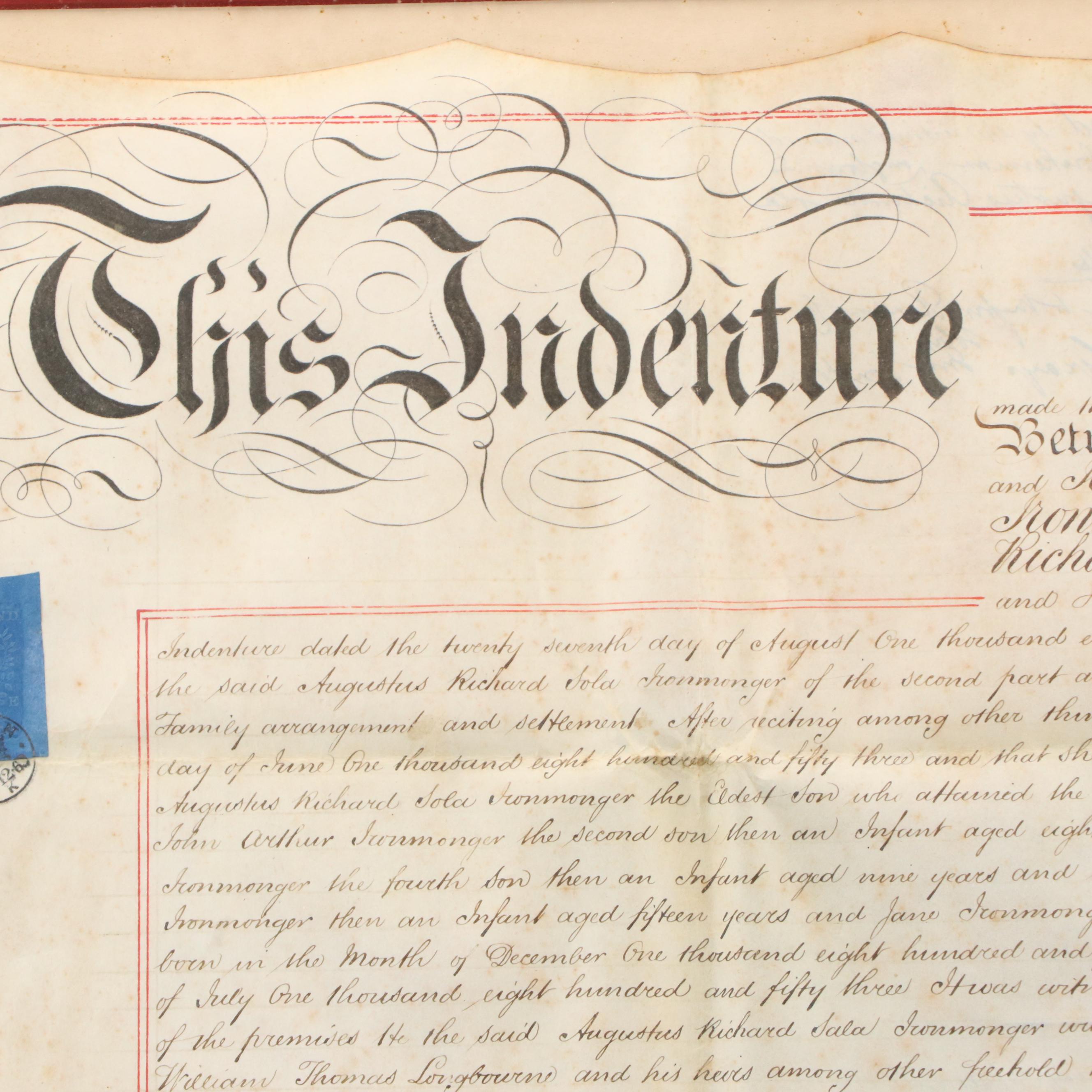 London England Indentured Servitude Document, 1863