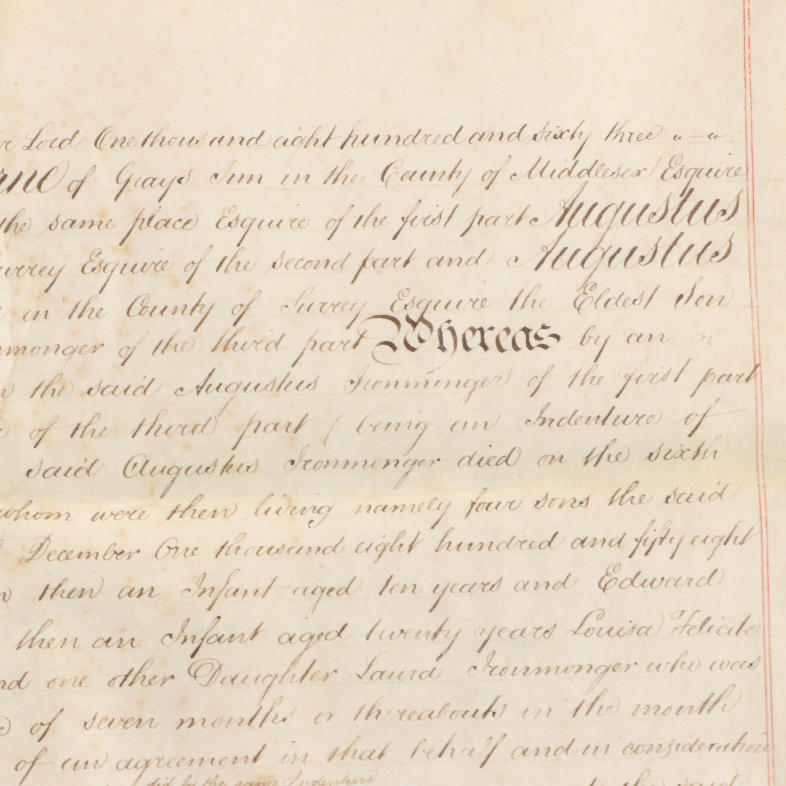 London England Indentured Servitude Document, 1863