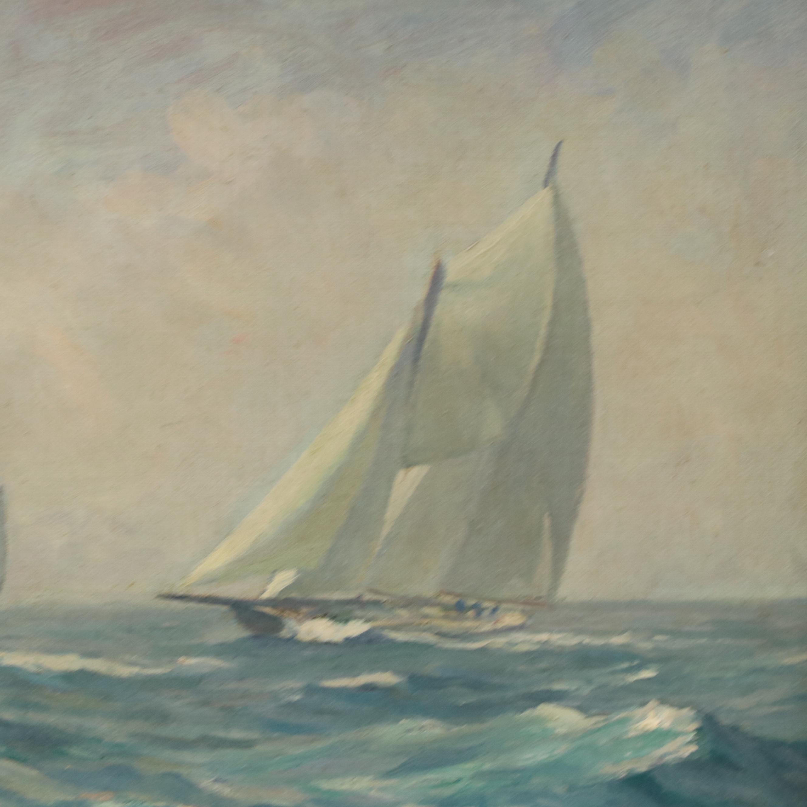 Lillie T. Wallace Maritime Oil Painting of Sailboats, 20th Century