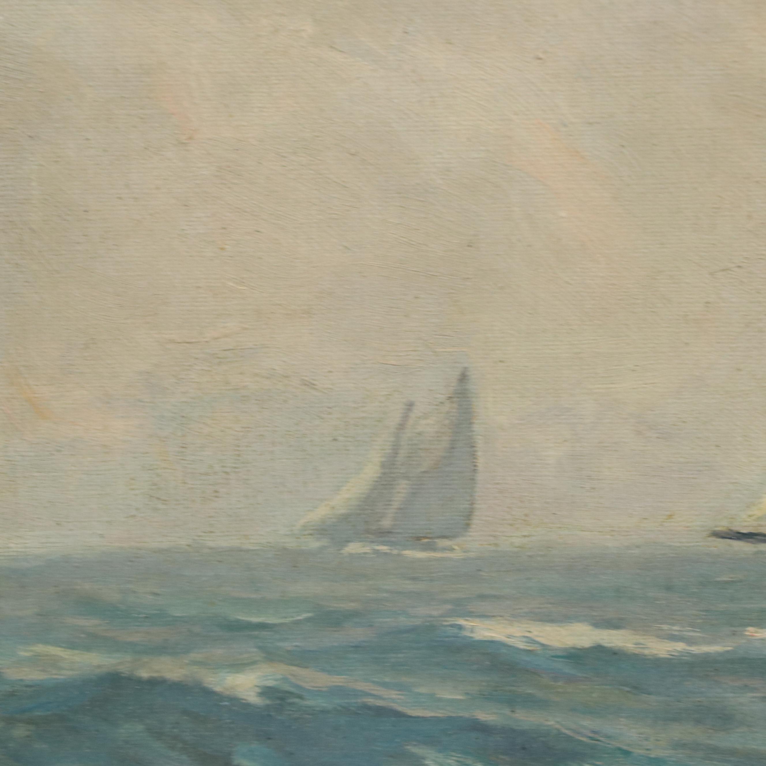 Lillie T. Wallace Maritime Oil Painting of Sailboats, 20th Century