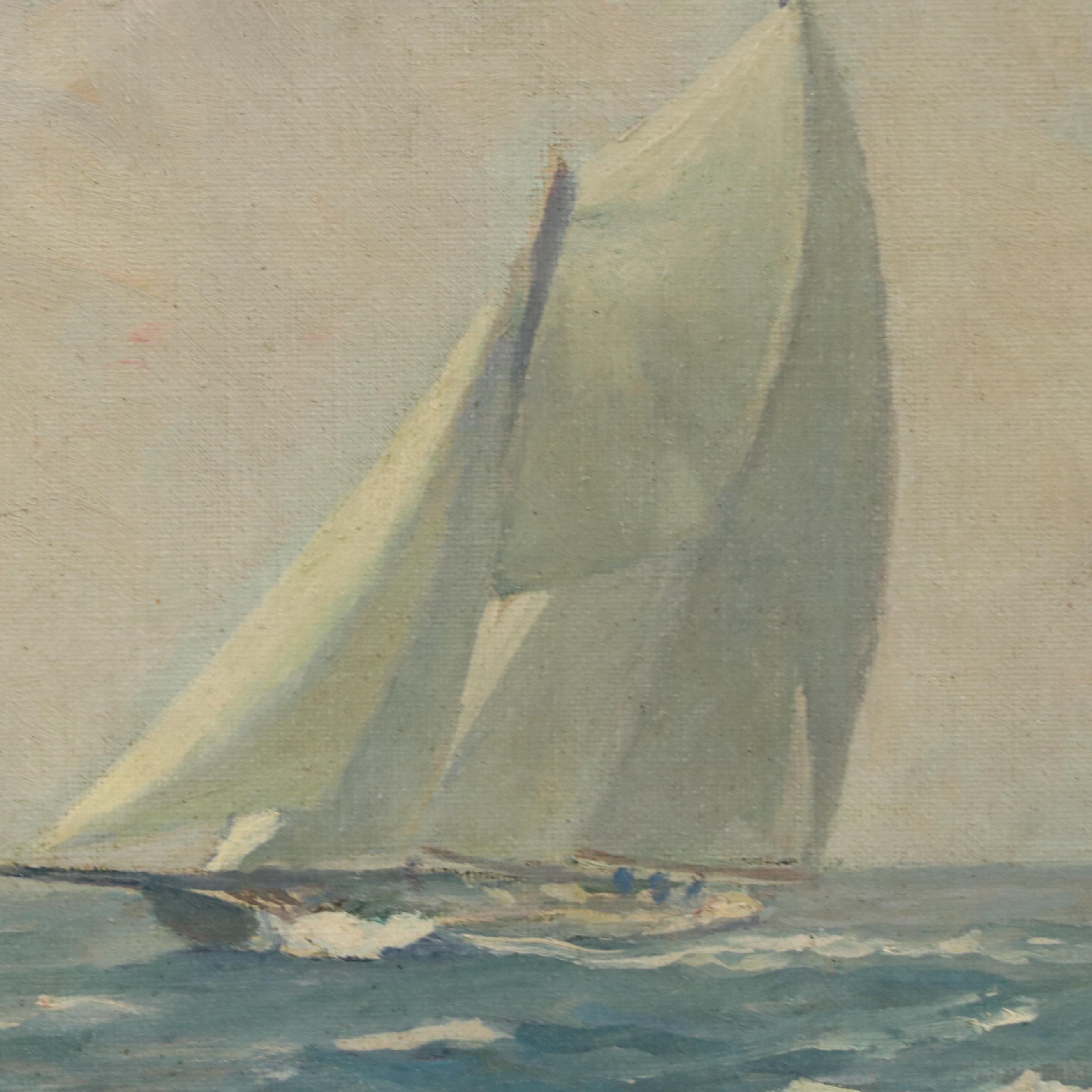 Lillie T. Wallace Maritime Oil Painting of Sailboats, 20th Century