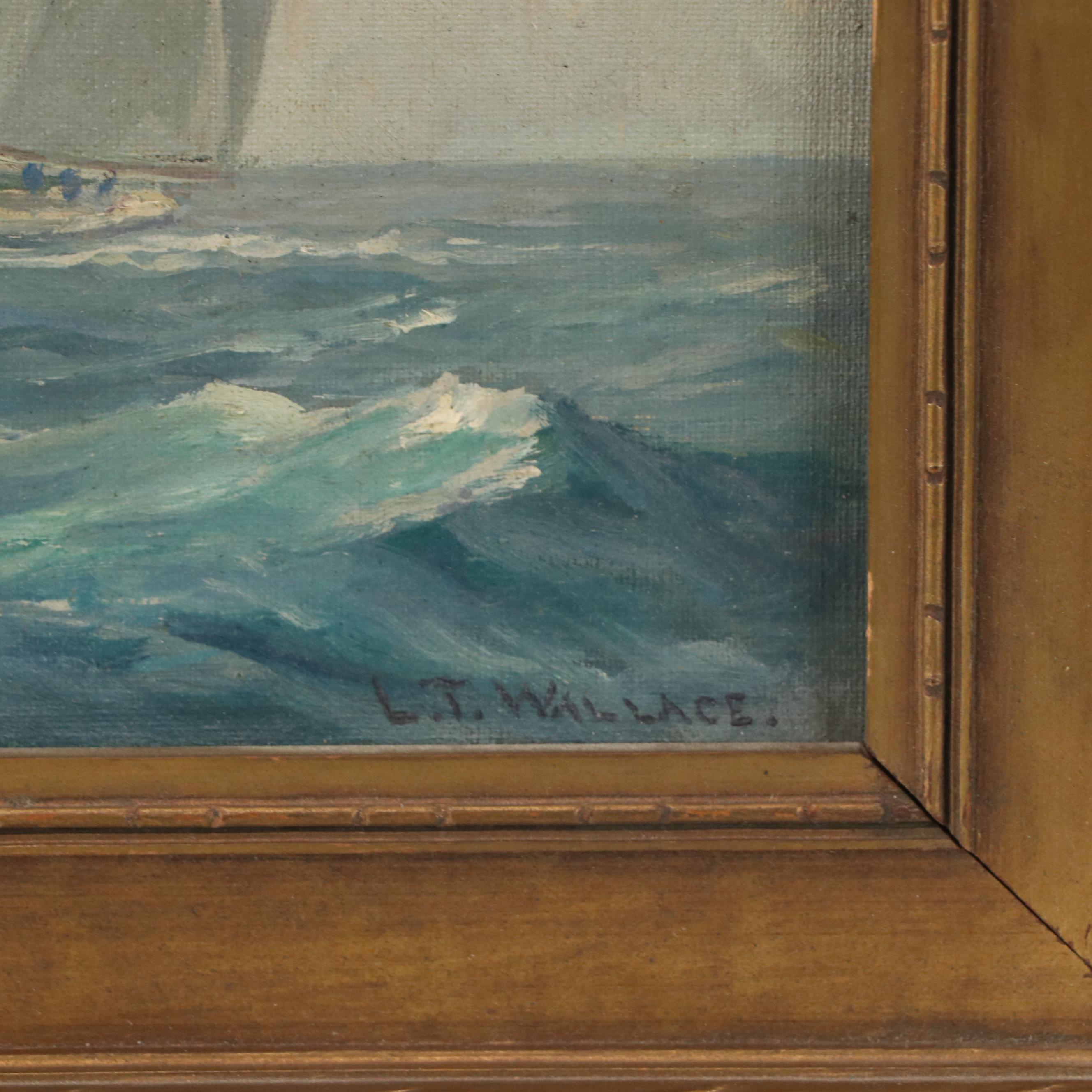 Lillie T. Wallace Maritime Oil Painting of Sailboats, 20th Century