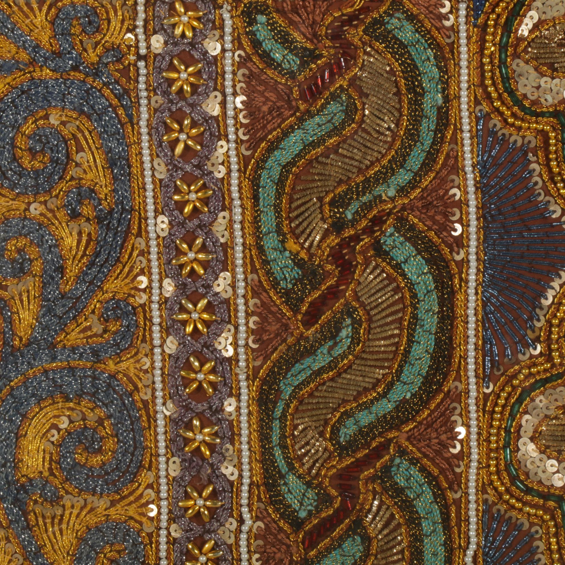 Southeast Asian Kalaga Beaded Embroidered Textile Panel with Peacock