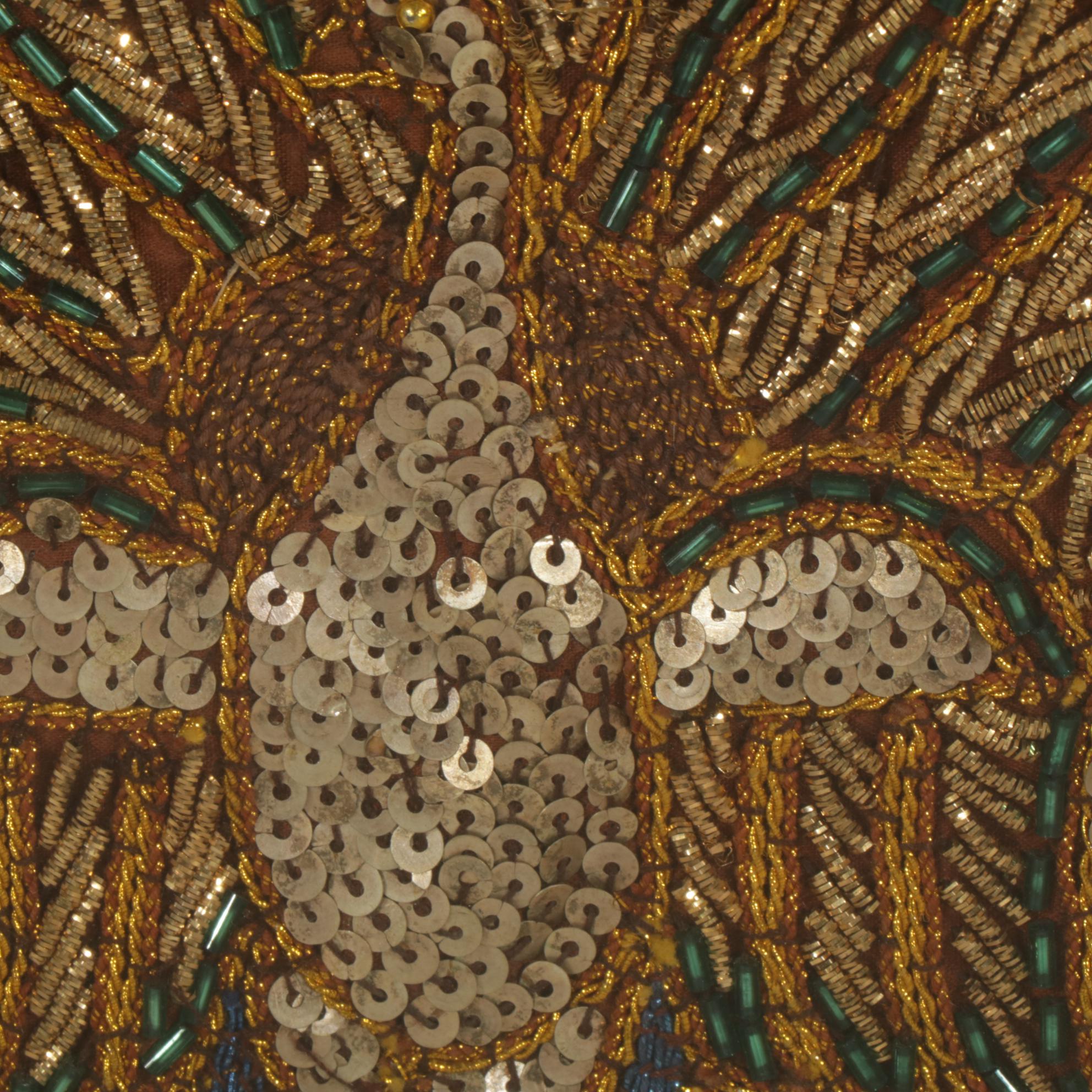 Southeast Asian Kalaga Beaded Embroidered Textile Panel with Peacock