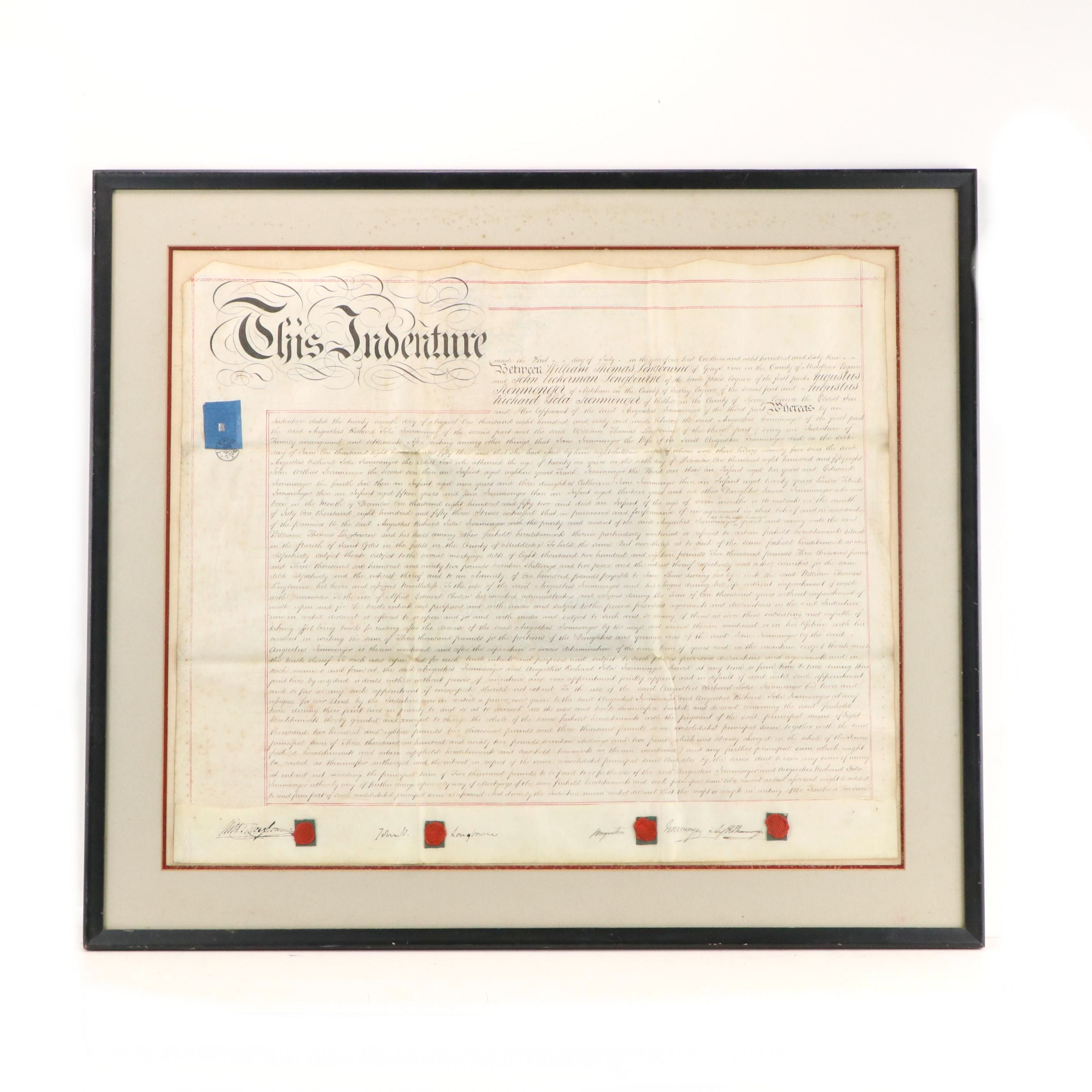 London England Indentured Servitude Document, 1863