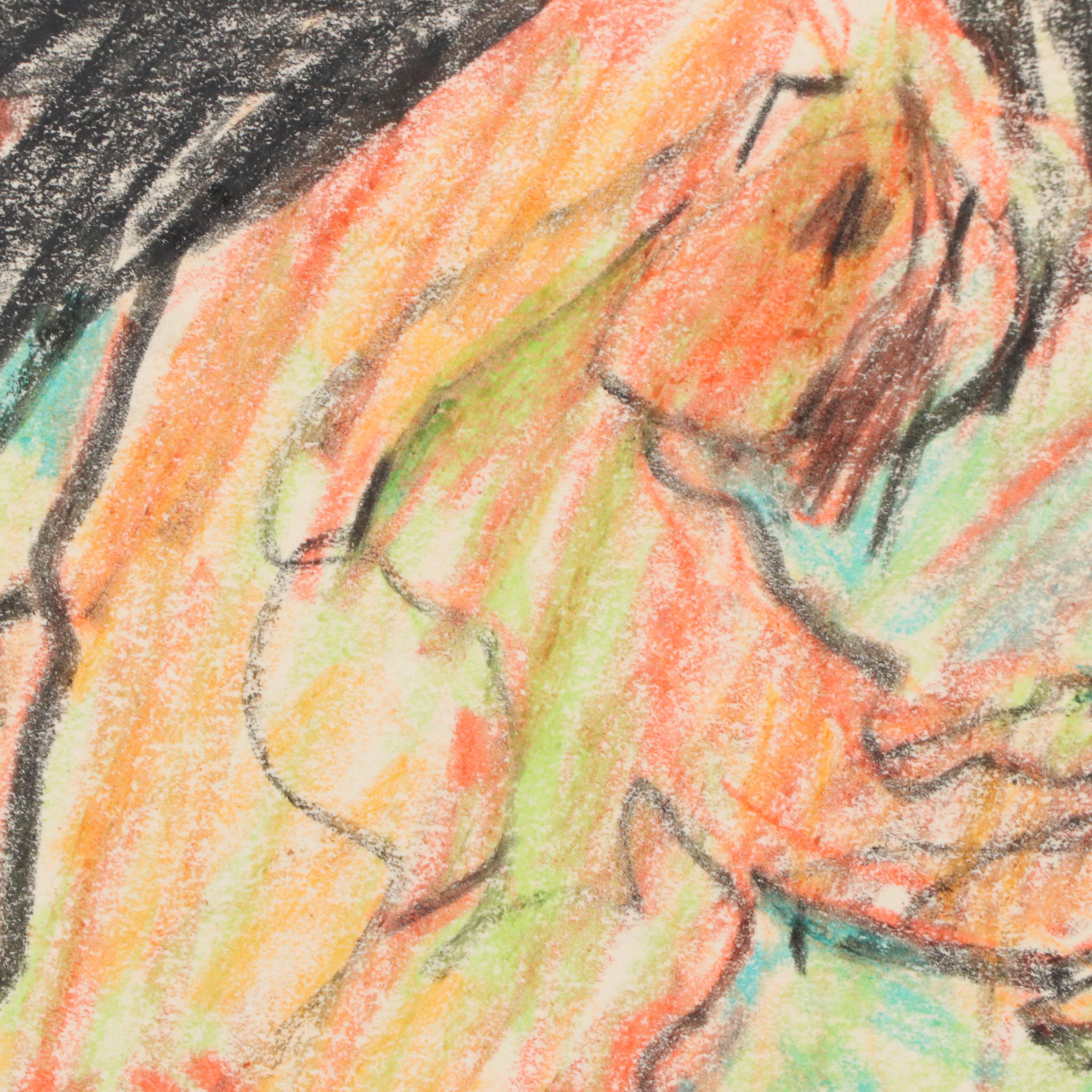 Jack Meanwell Figural Modern Oil Pastel Drawing, 1989