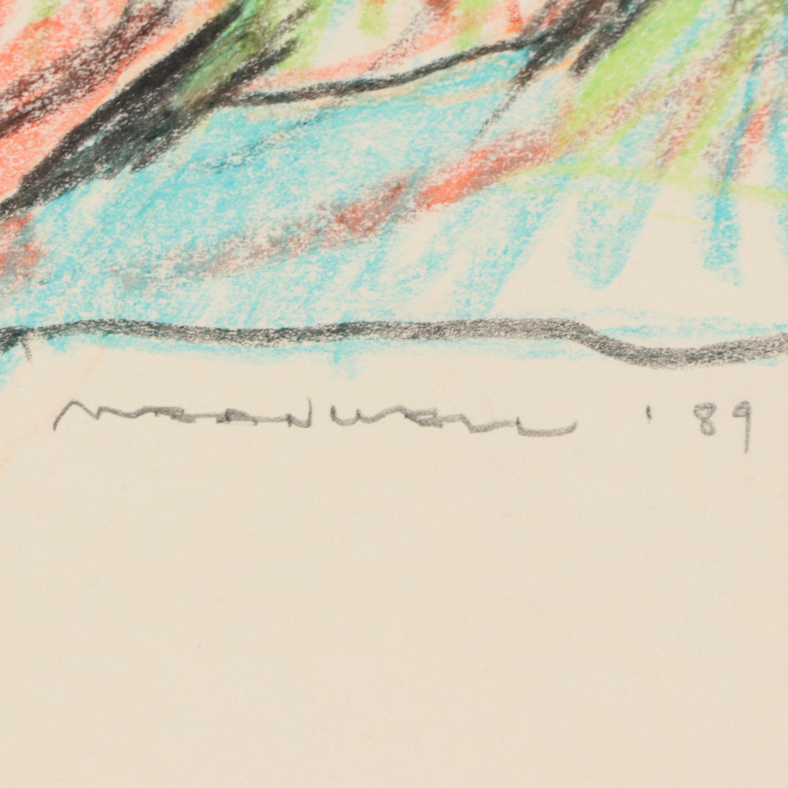 Jack Meanwell Figural Modern Oil Pastel Drawing, 1989