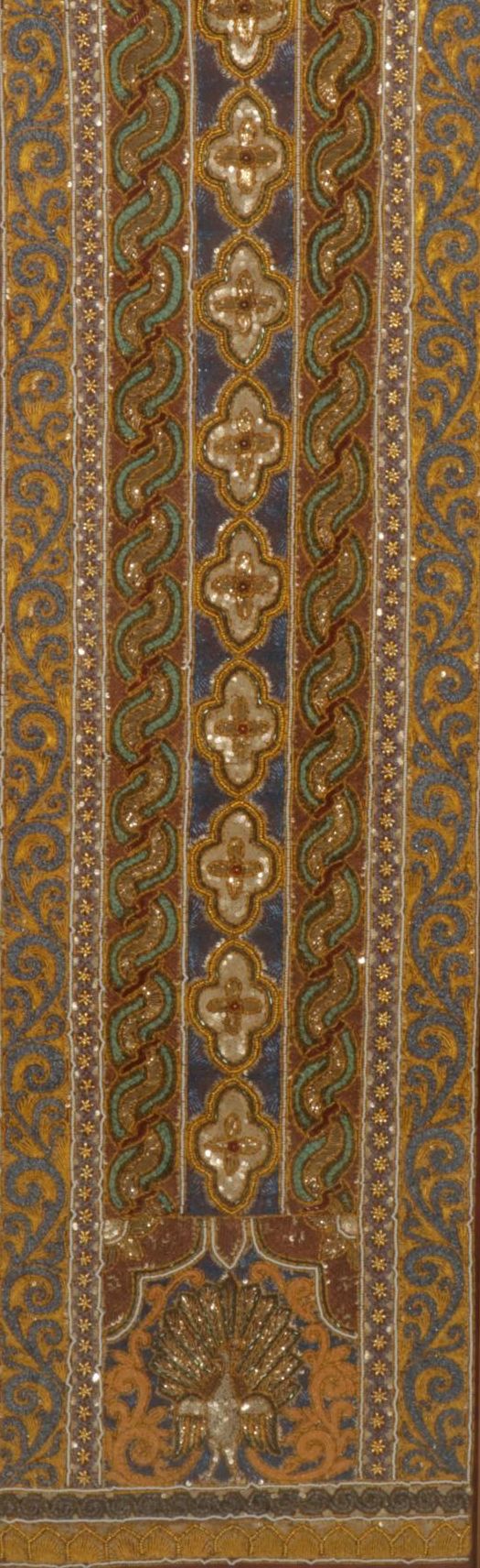 Southeast Asian Kalaga Beaded Embroidered Textile Panel with Peacock