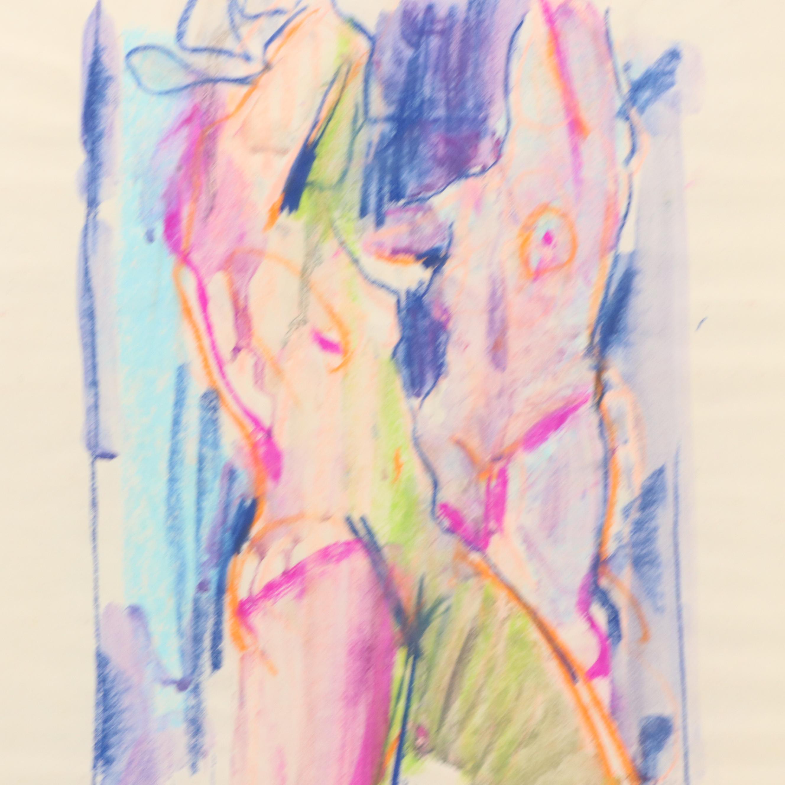 Jack Meanwell Figural Modern Oil Pastel Drawing, 1990