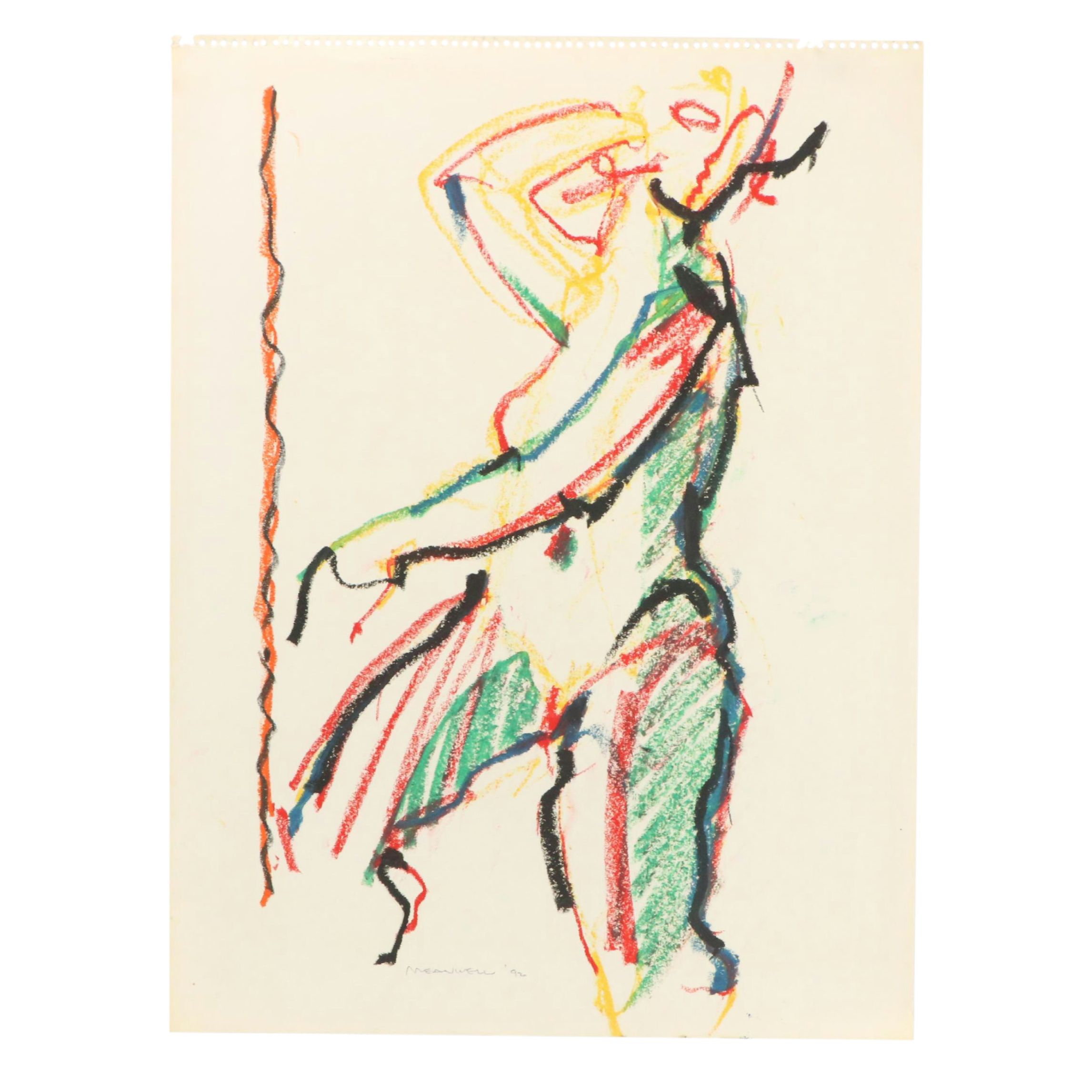 Jack Meanwell Figural Modern Oil Pastel Drawing, 1992