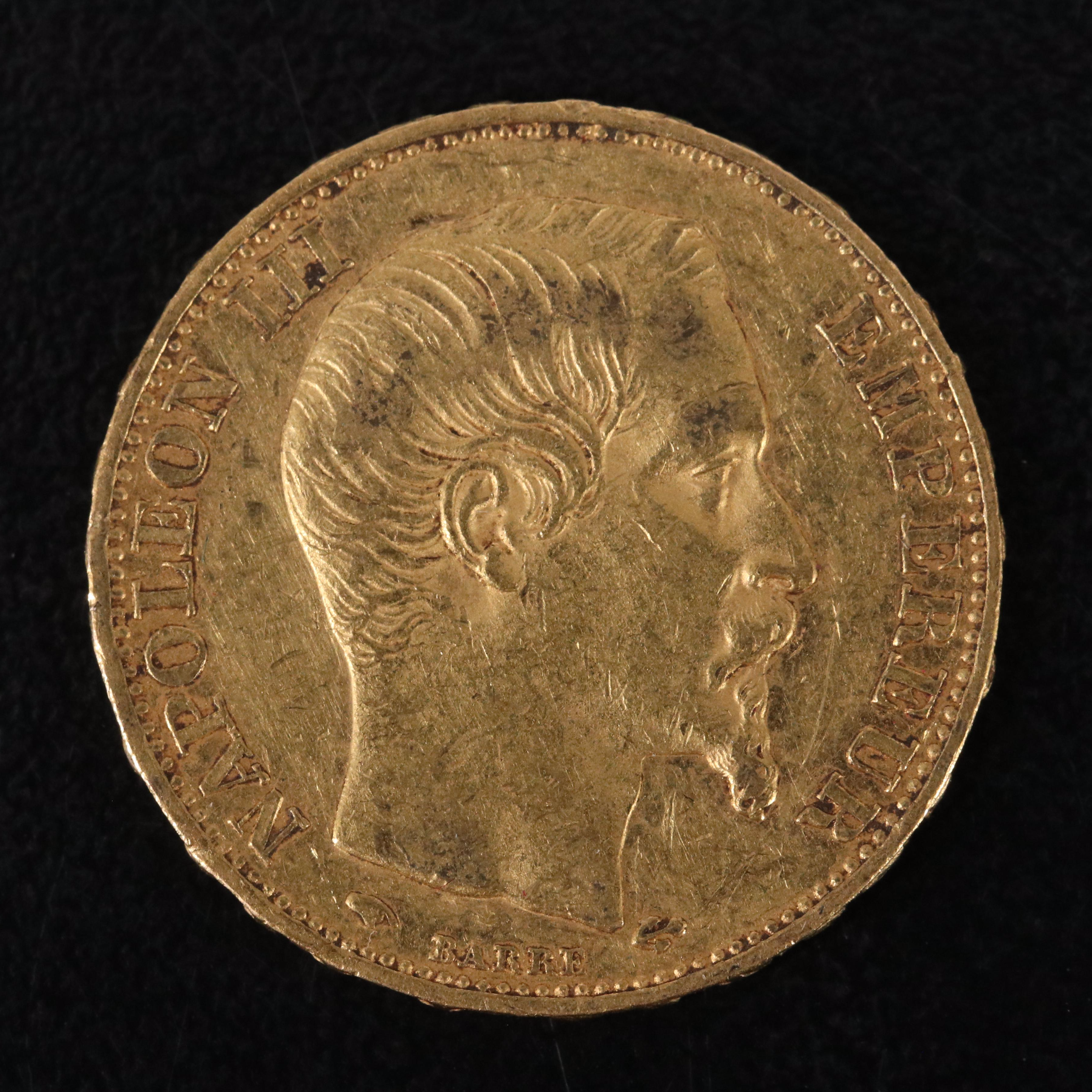 1857-A France Twenty Francs Gold Coin
