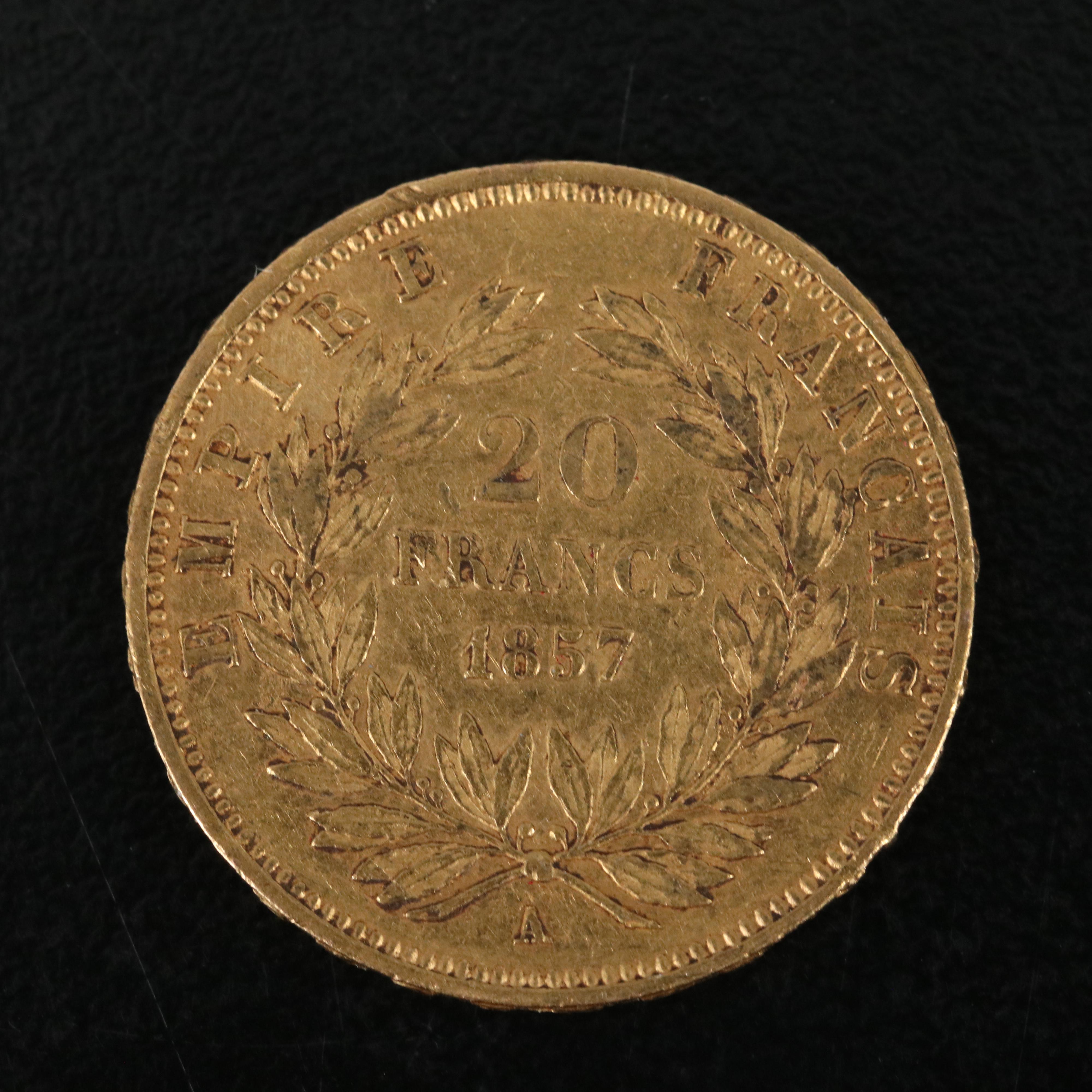 1857-A France Twenty Francs Gold Coin