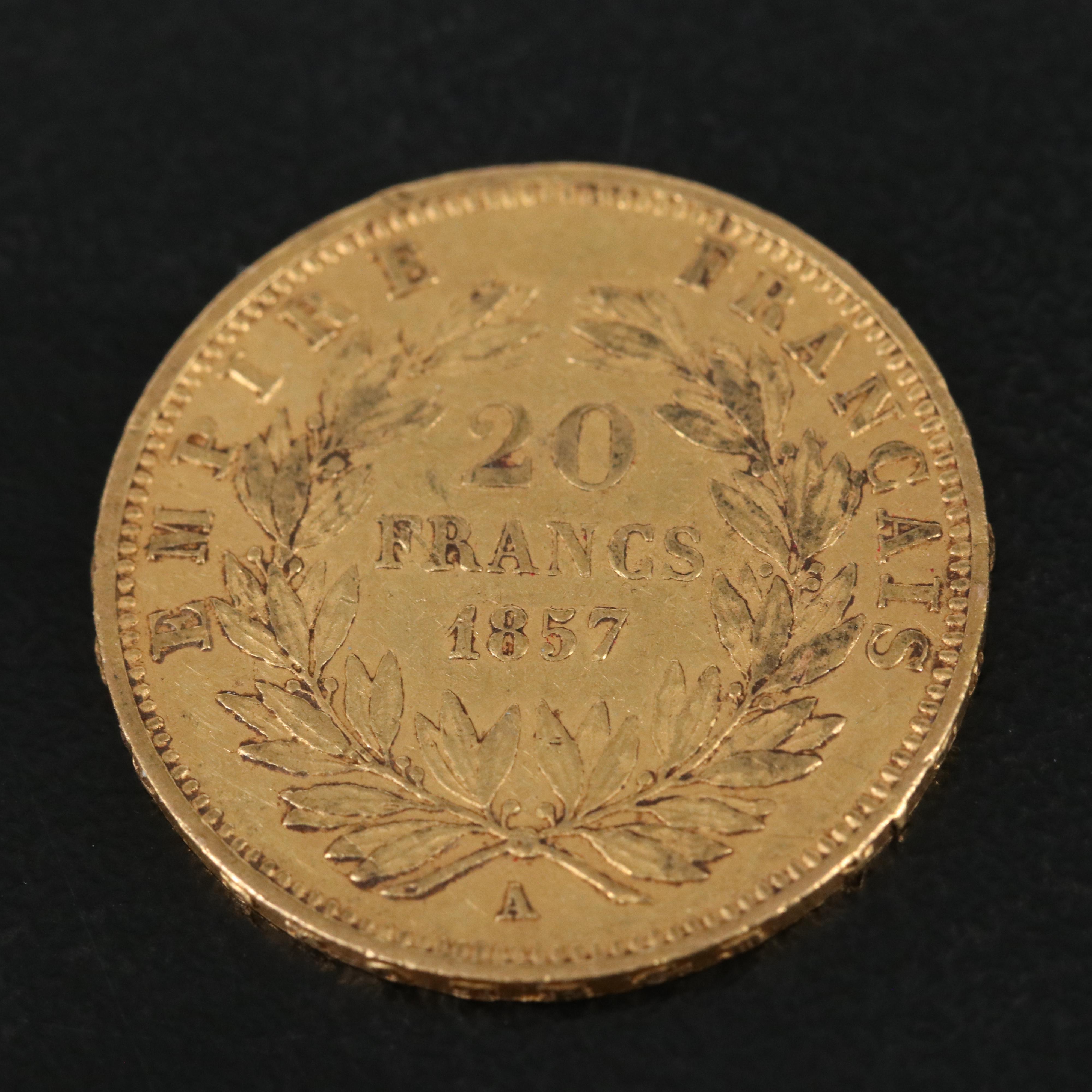 1857-A France Twenty Francs Gold Coin
