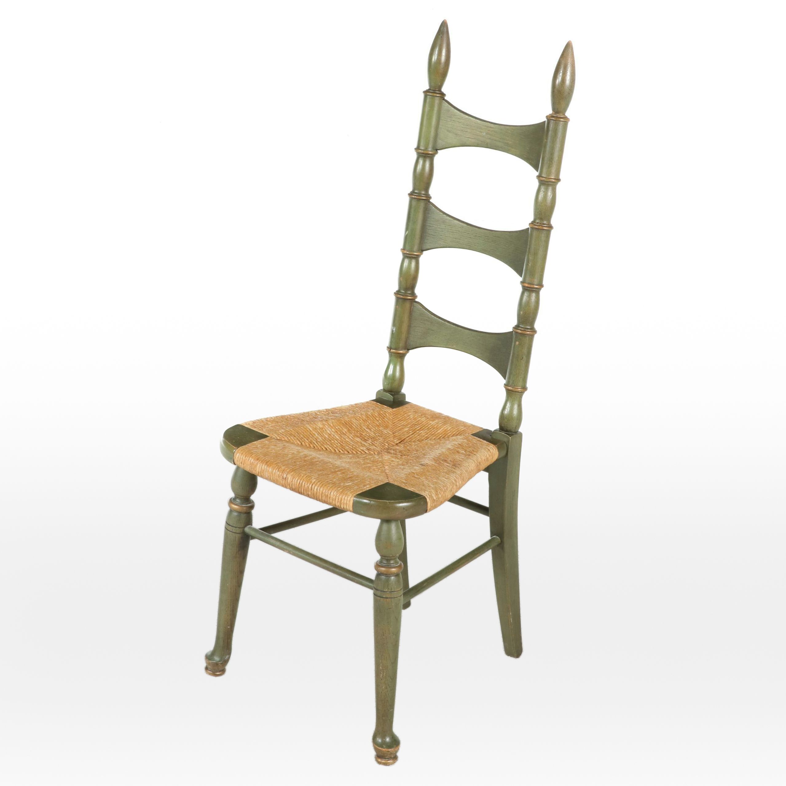 French Country Style Painted Ladder Back Chair with Rush Seat