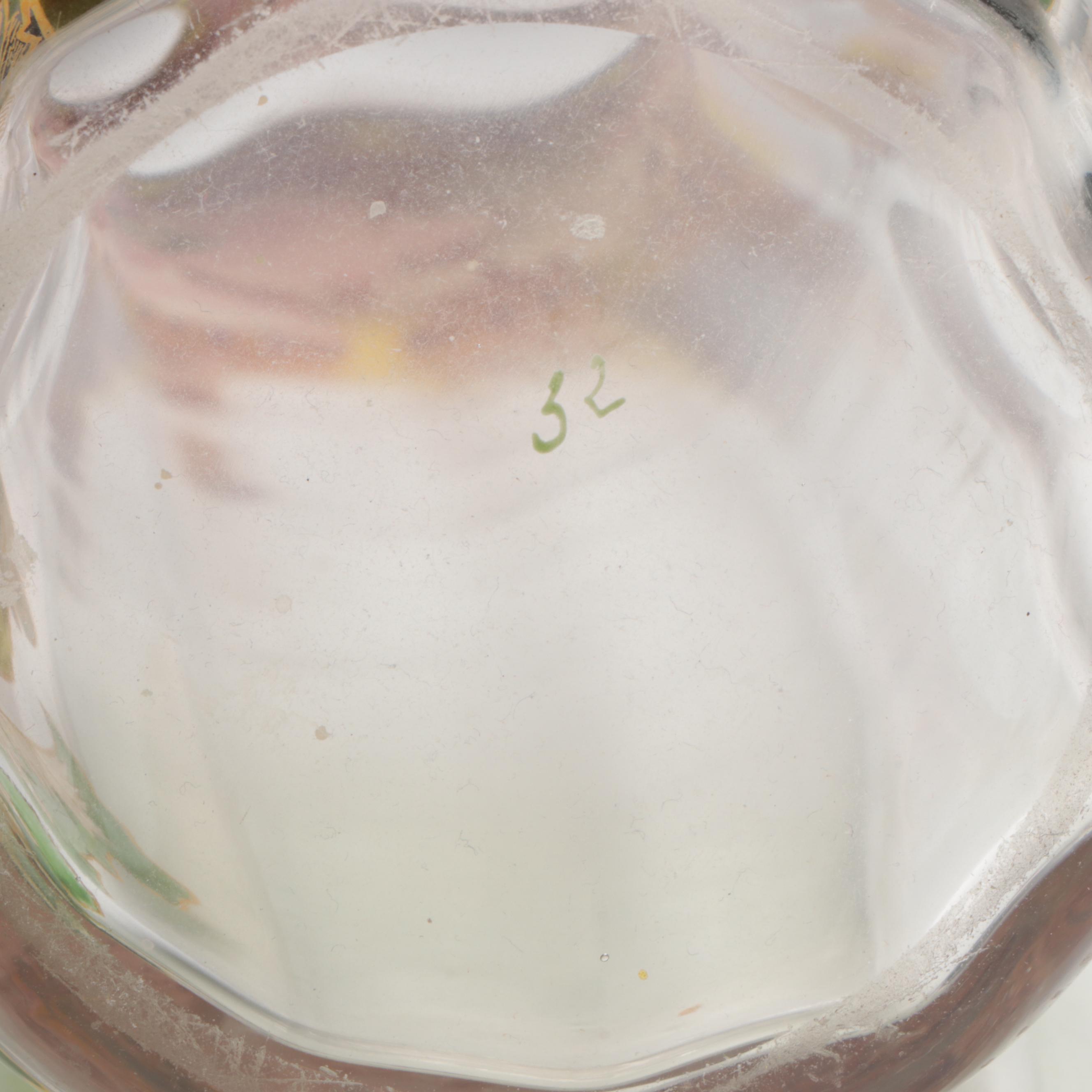 Art Nouveau Mont Joye Style Floral Enameled Optic Glass Vase