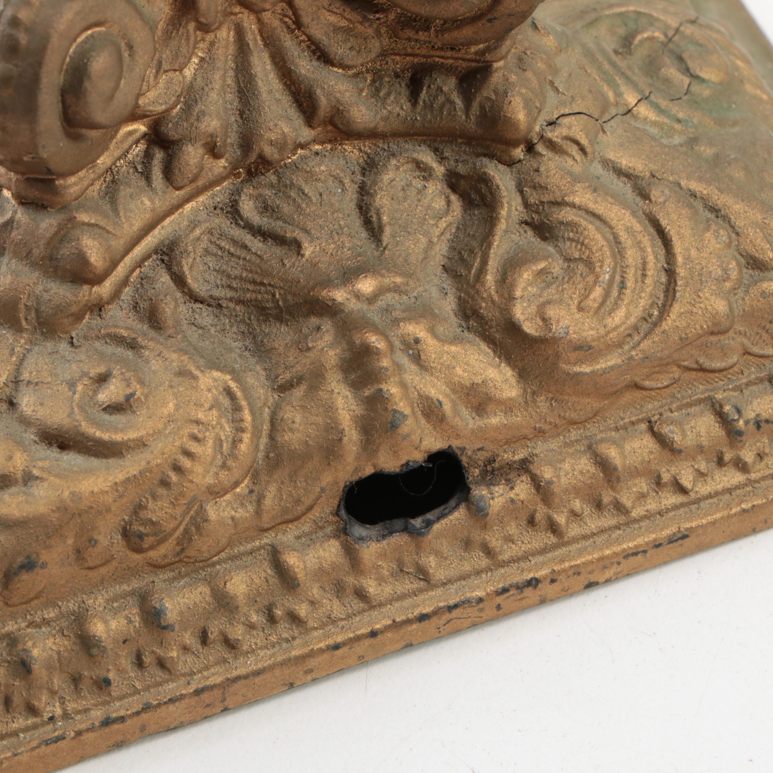 Rococo Style Gilt Metal Candlesticks with Other Cast Metal Bell and Figurine