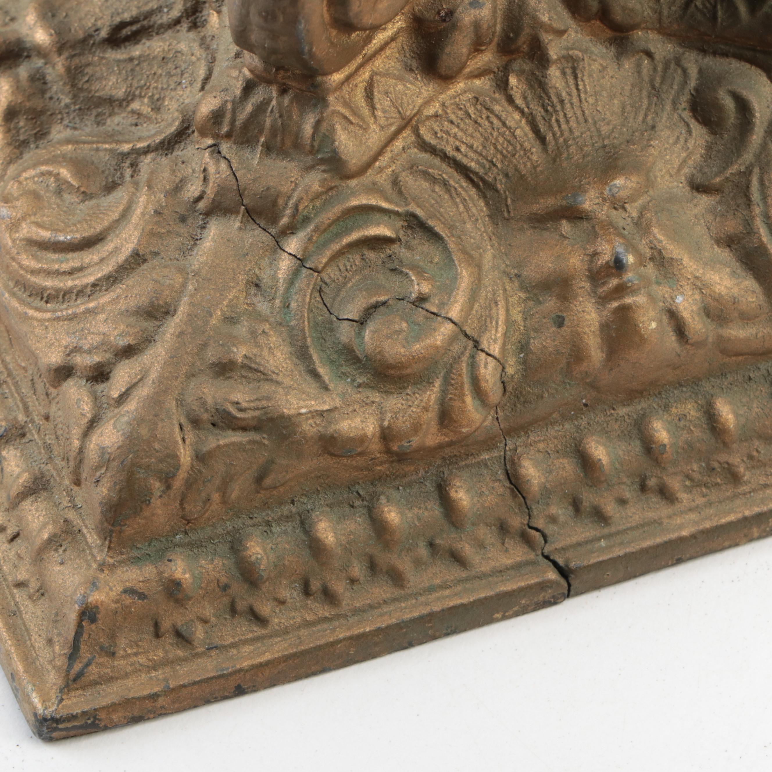 Rococo Style Gilt Metal Candlesticks with Other Cast Metal Bell and Figurine