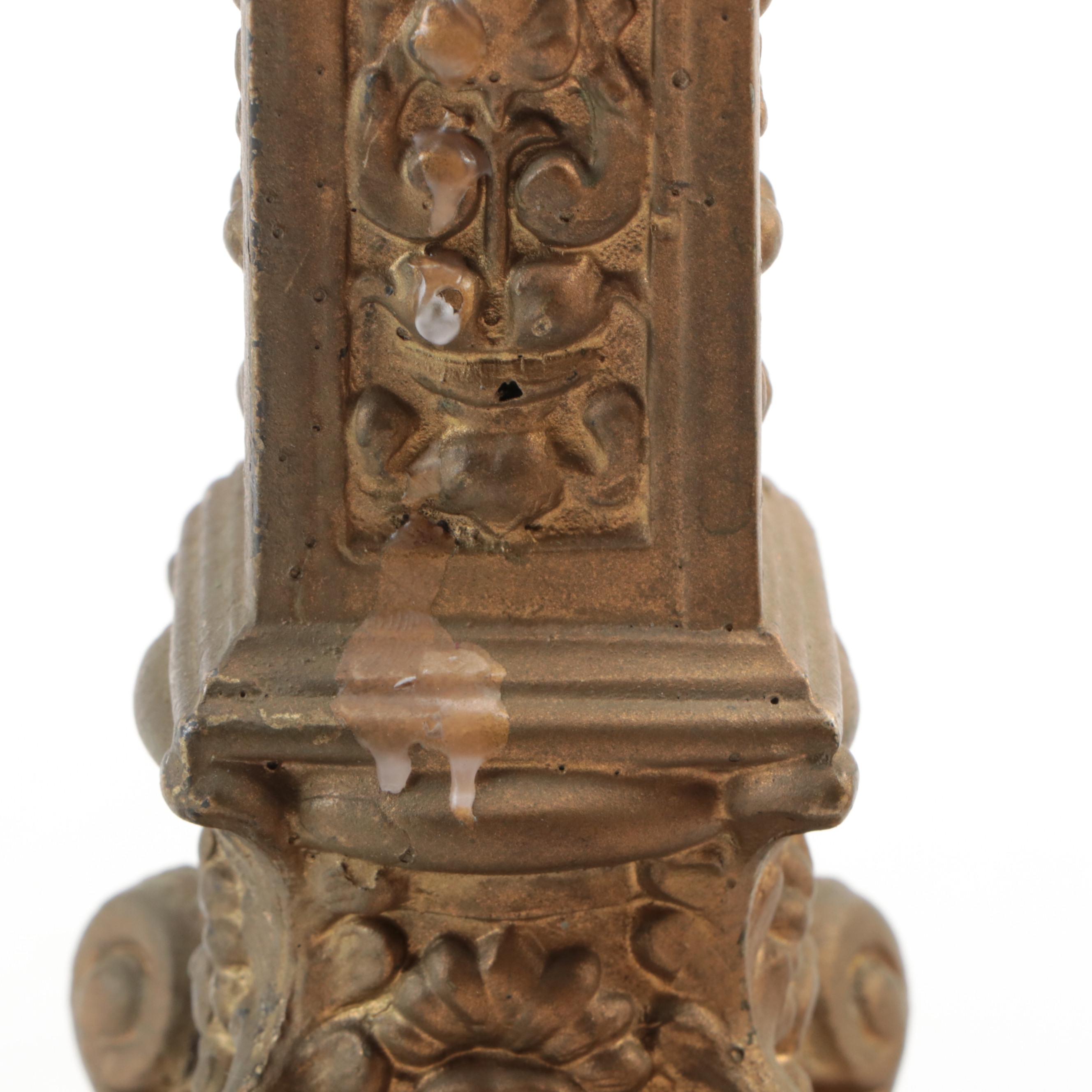 Rococo Style Gilt Metal Candlesticks with Other Cast Metal Bell and Figurine