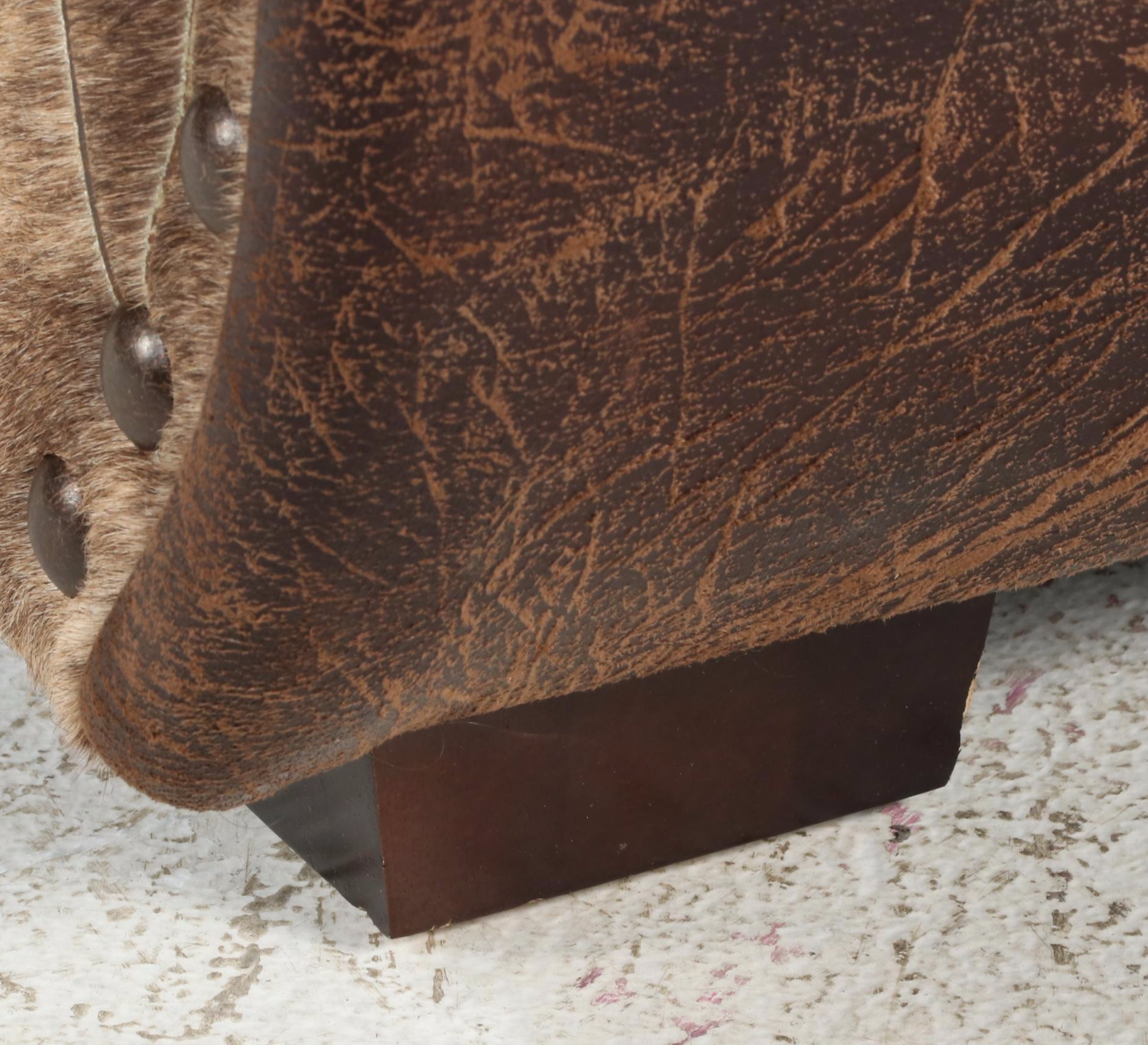 Southwestern Ranch Style Embossed Leather and Cowhide Sofa