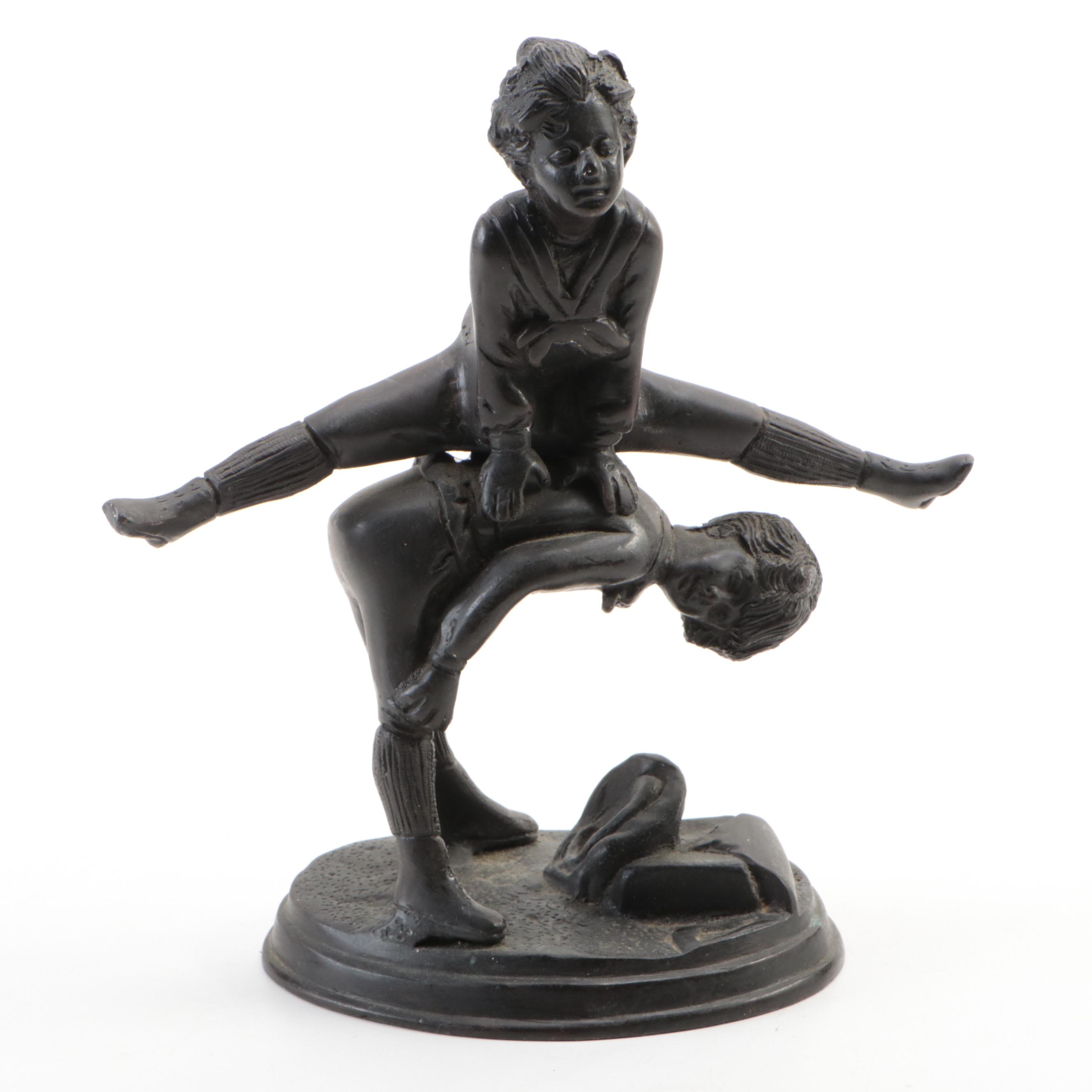 Rococo Style Gilt Metal Candlesticks with Other Cast Metal Bell and Figurine