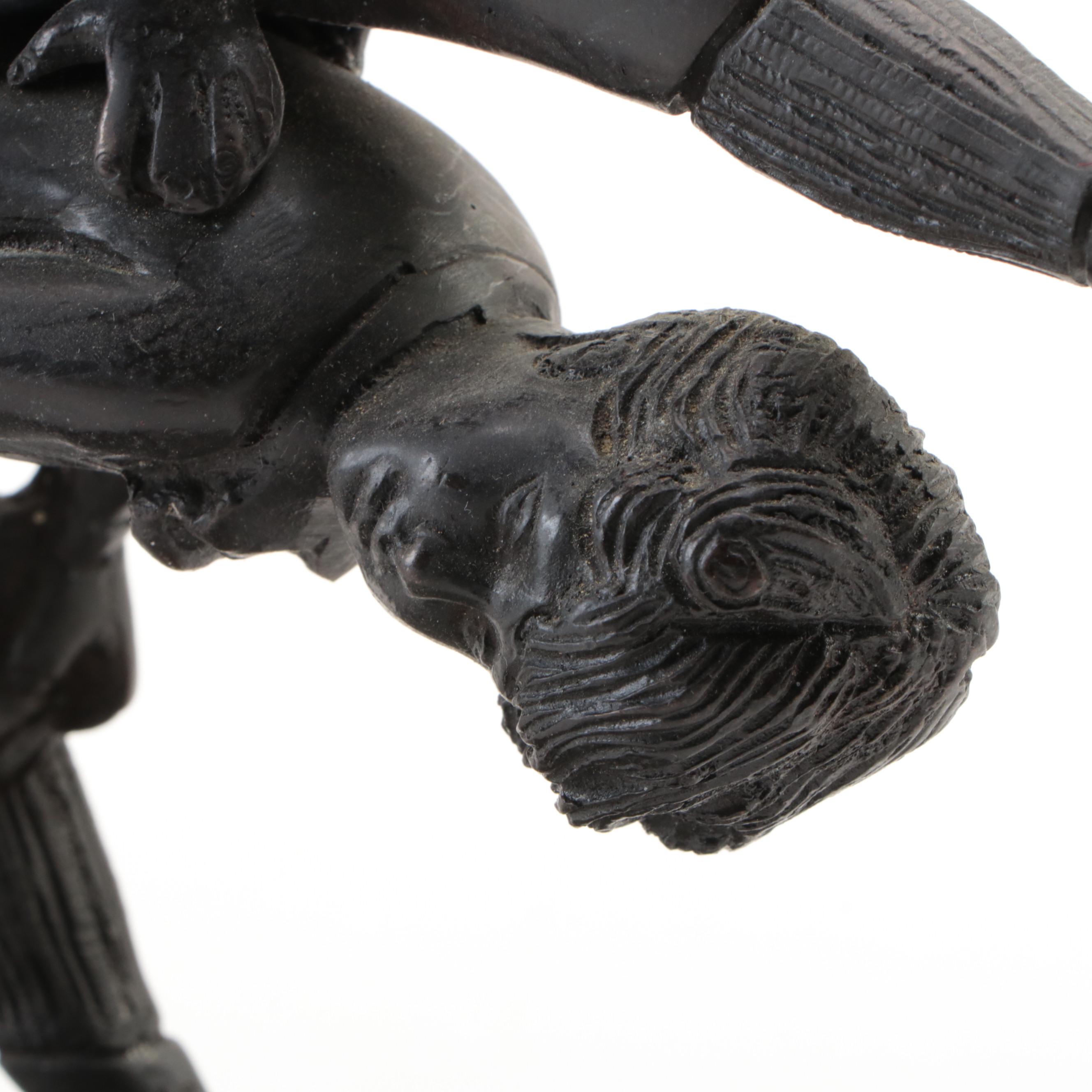 Rococo Style Gilt Metal Candlesticks with Other Cast Metal Bell and Figurine