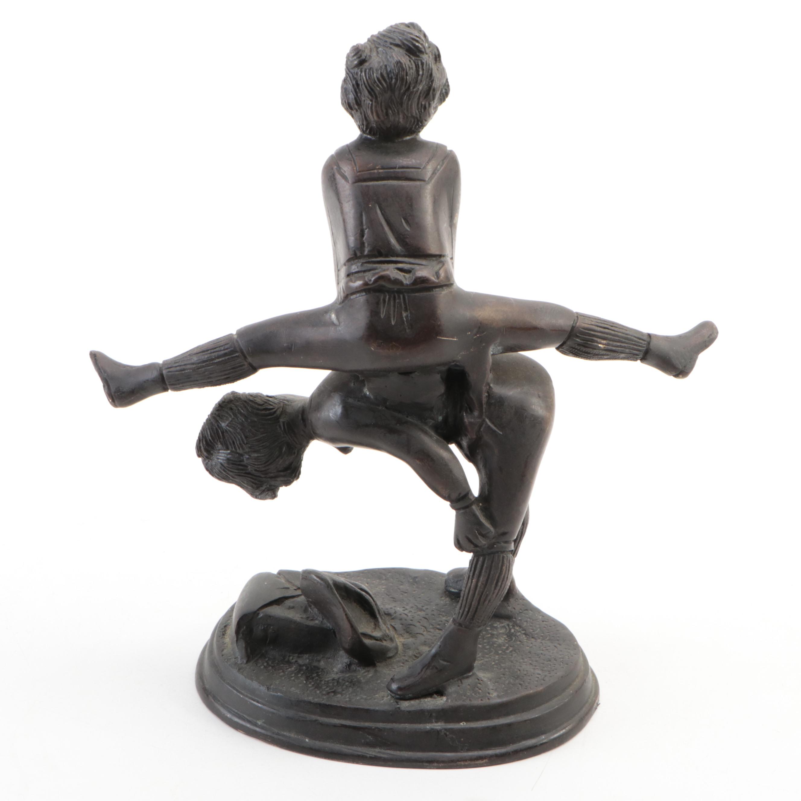 Rococo Style Gilt Metal Candlesticks with Other Cast Metal Bell and Figurine