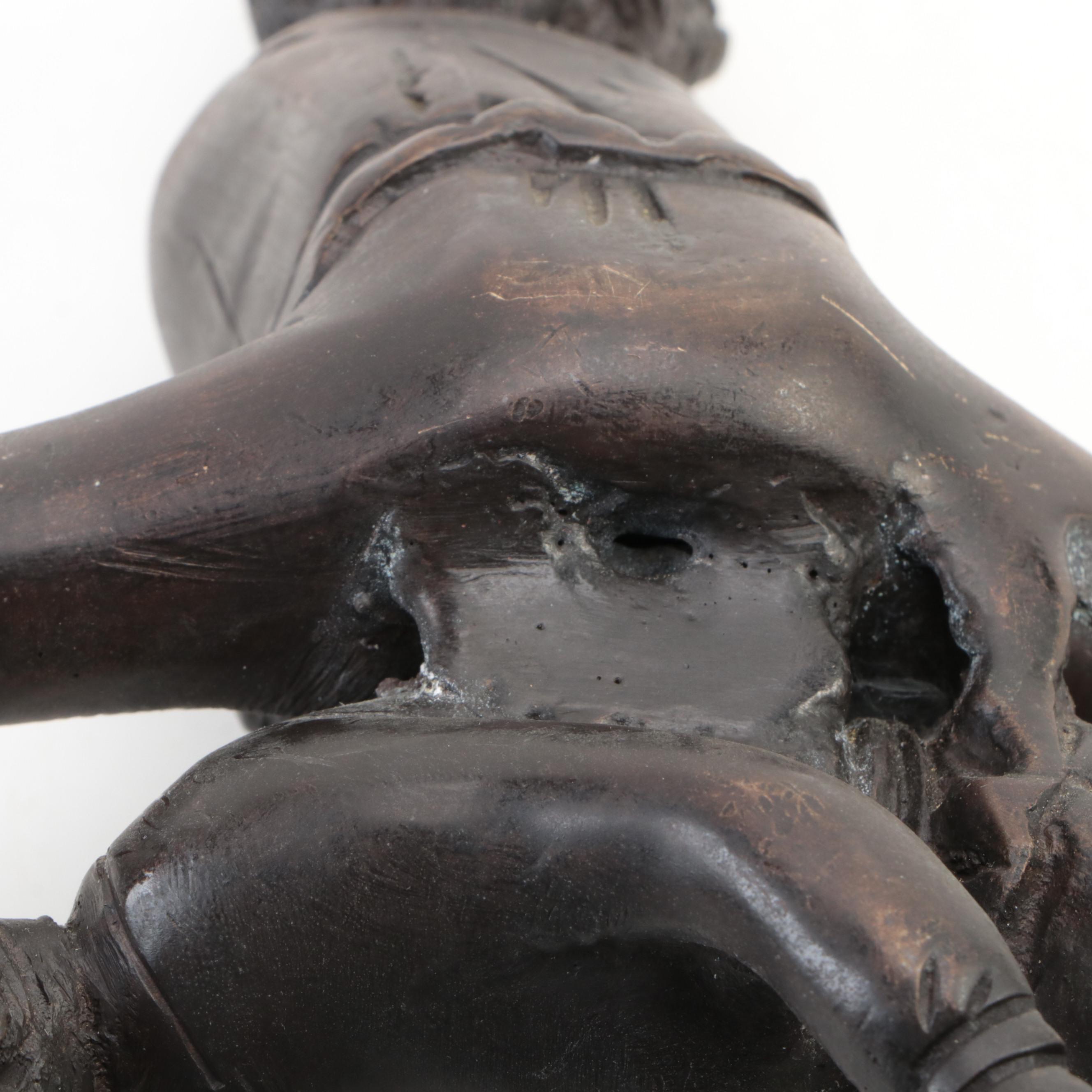 Rococo Style Gilt Metal Candlesticks with Other Cast Metal Bell and Figurine