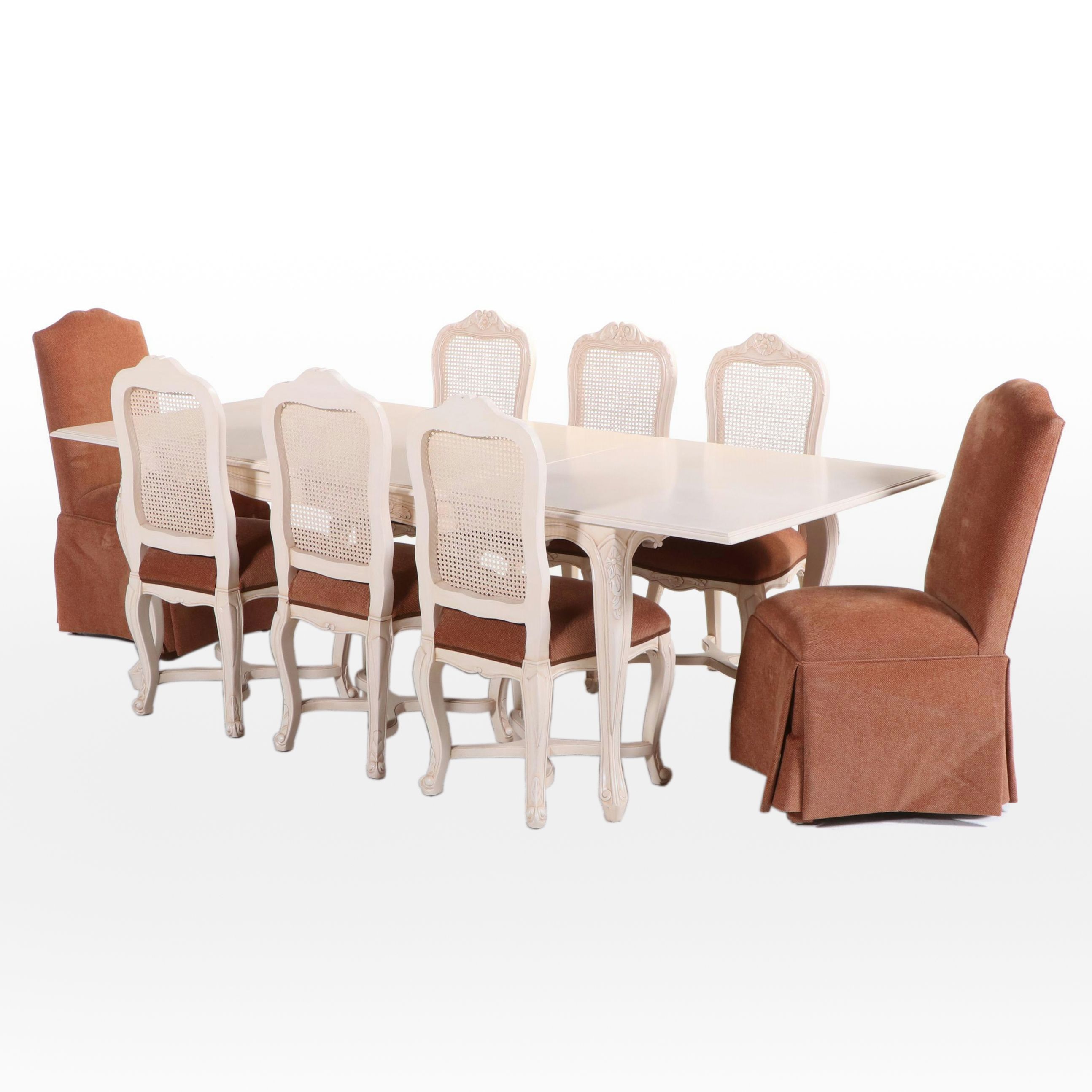 Andre Originals French Provincial Style Wood Dining Table and Eight Chairs