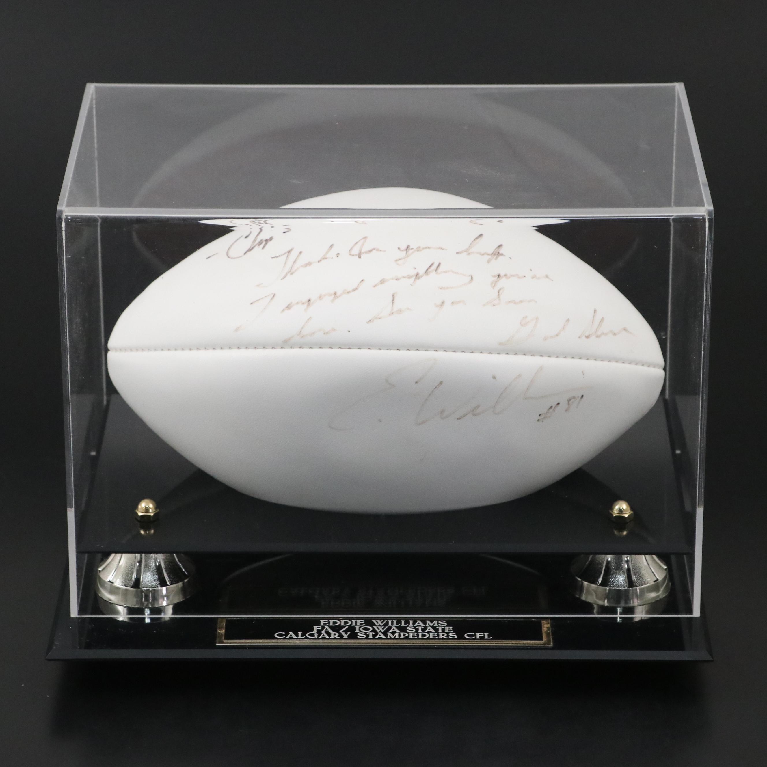 Eddie Williams Signed Wilson NFL Football with Calgary Stampeders Display