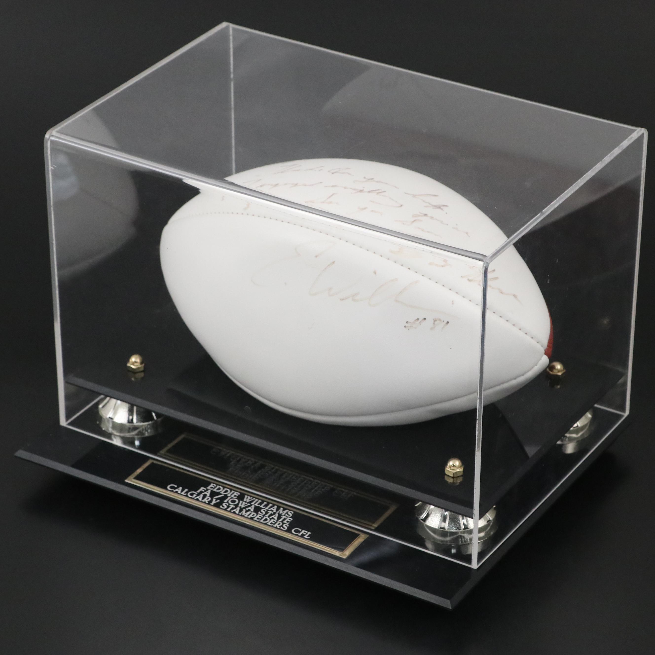 Eddie Williams Signed Wilson NFL Football with Calgary Stampeders Display