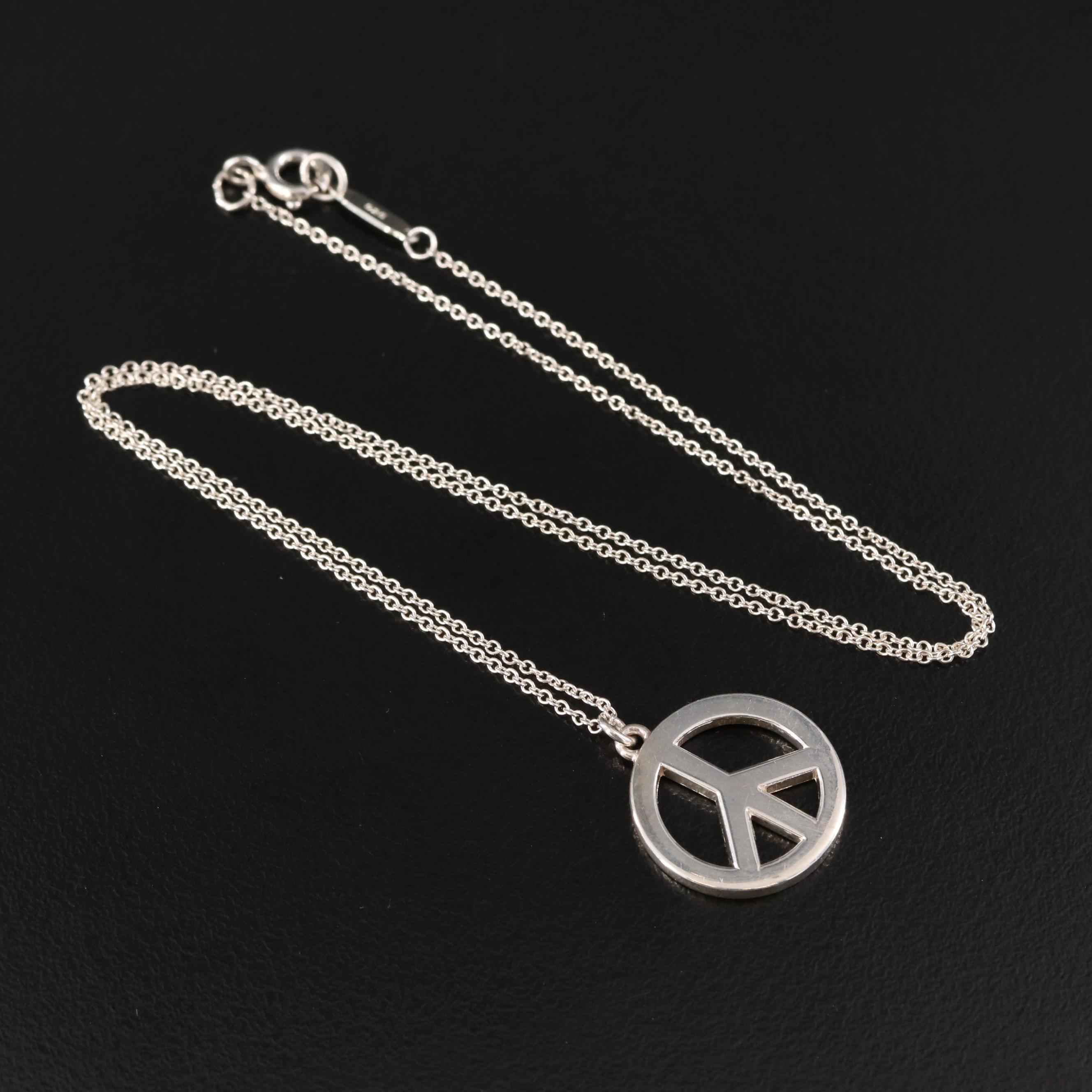 Tiffany & Co. Sterling Peace Sign Necklace