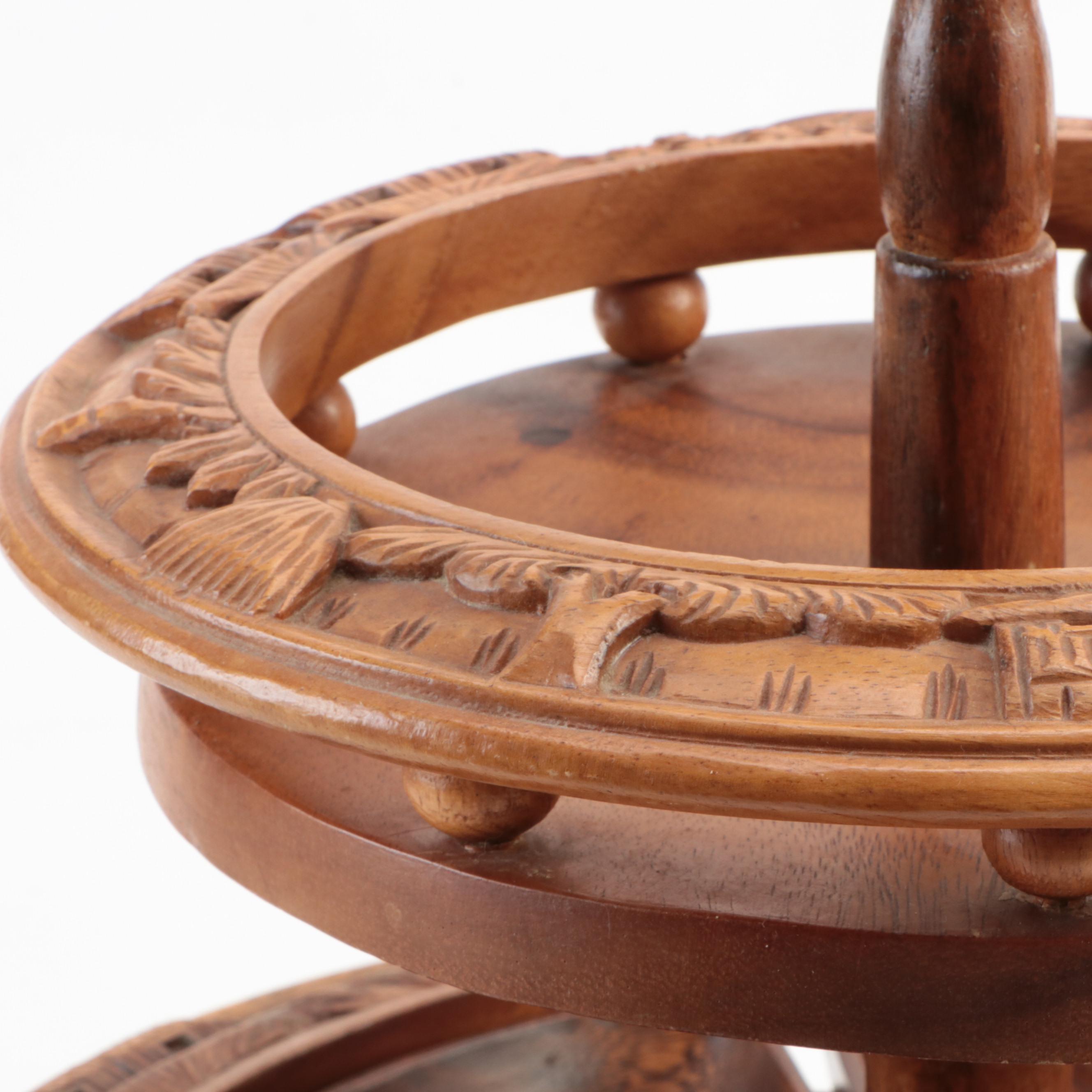 Mid Century Modern Style Monkey Pod Three-Tier Pineapple Top Lazy Susan