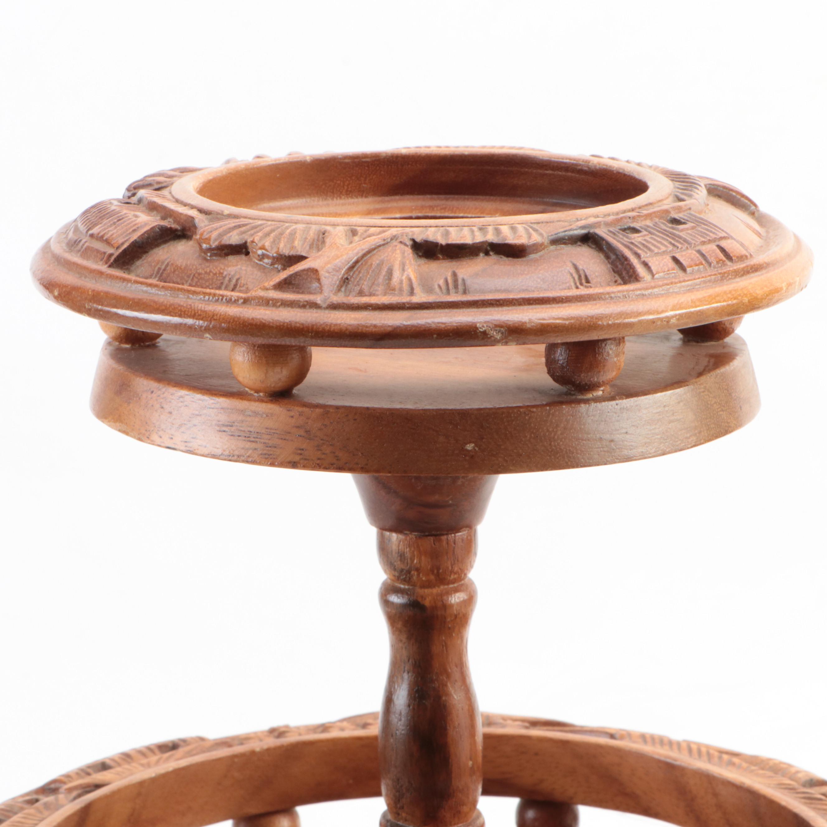 Mid Century Modern Style Monkey Pod Three-Tier Pineapple Top Lazy Susan