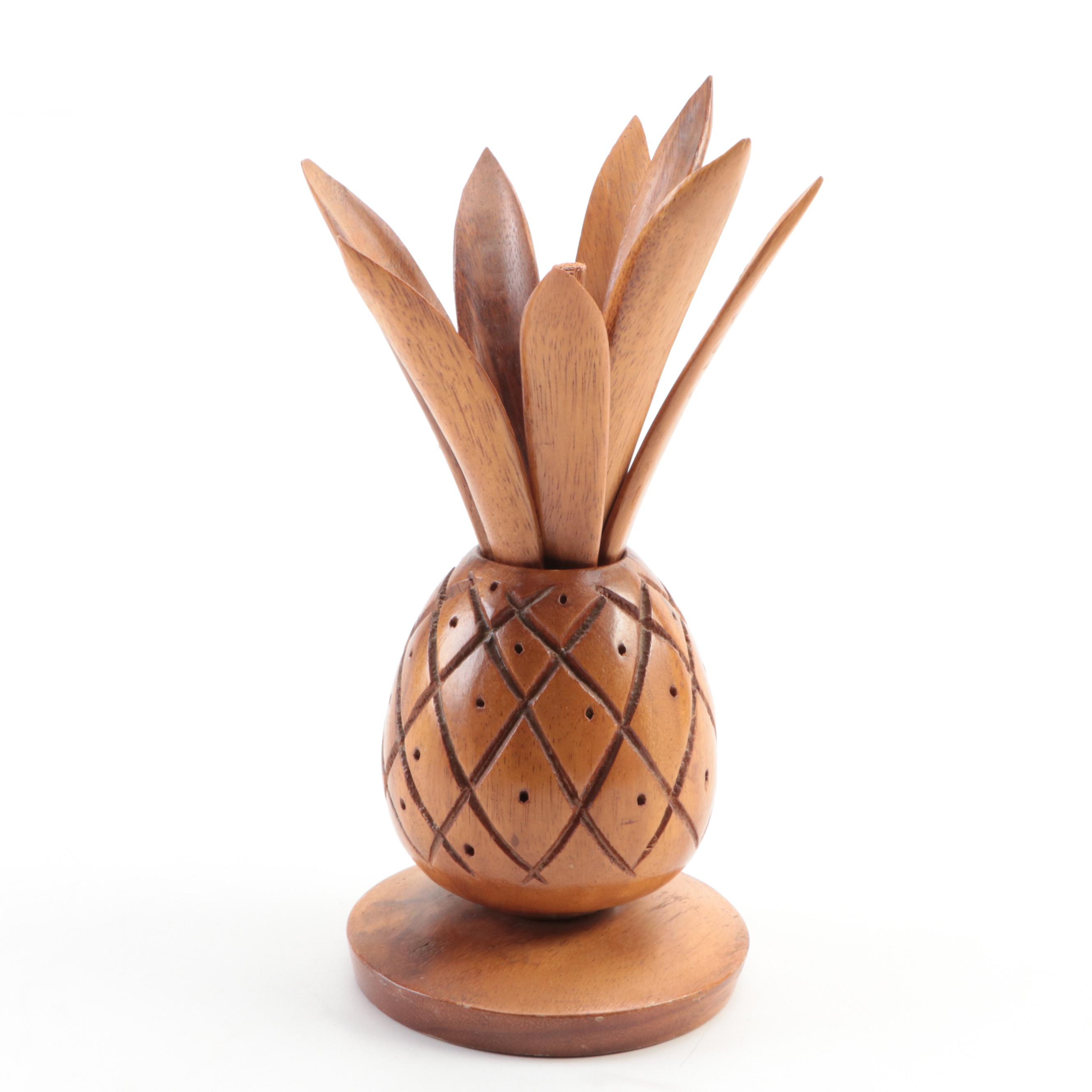 Mid Century Modern Style Monkey Pod Three-Tier Pineapple Top Lazy Susan