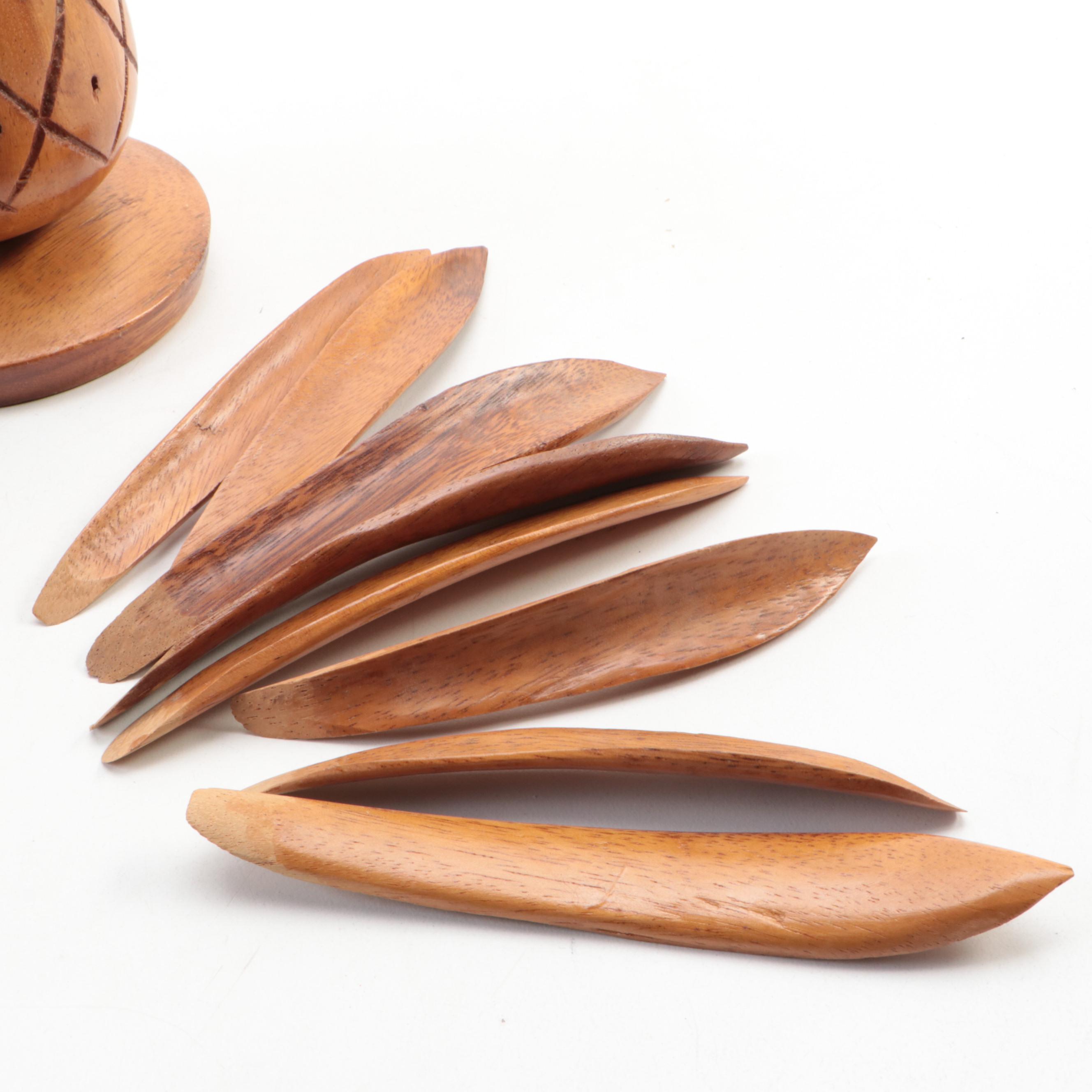 Mid Century Modern Style Monkey Pod Three-Tier Pineapple Top Lazy Susan