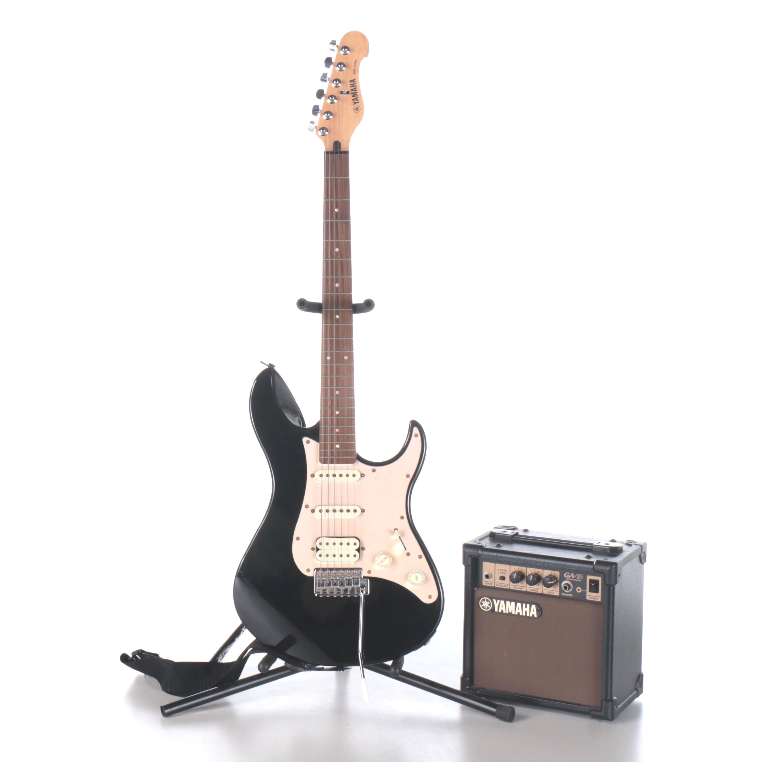Yamaha Six-String Black Ename Electric Guitar, GA-10 Amplifier, Nylon Gigbag