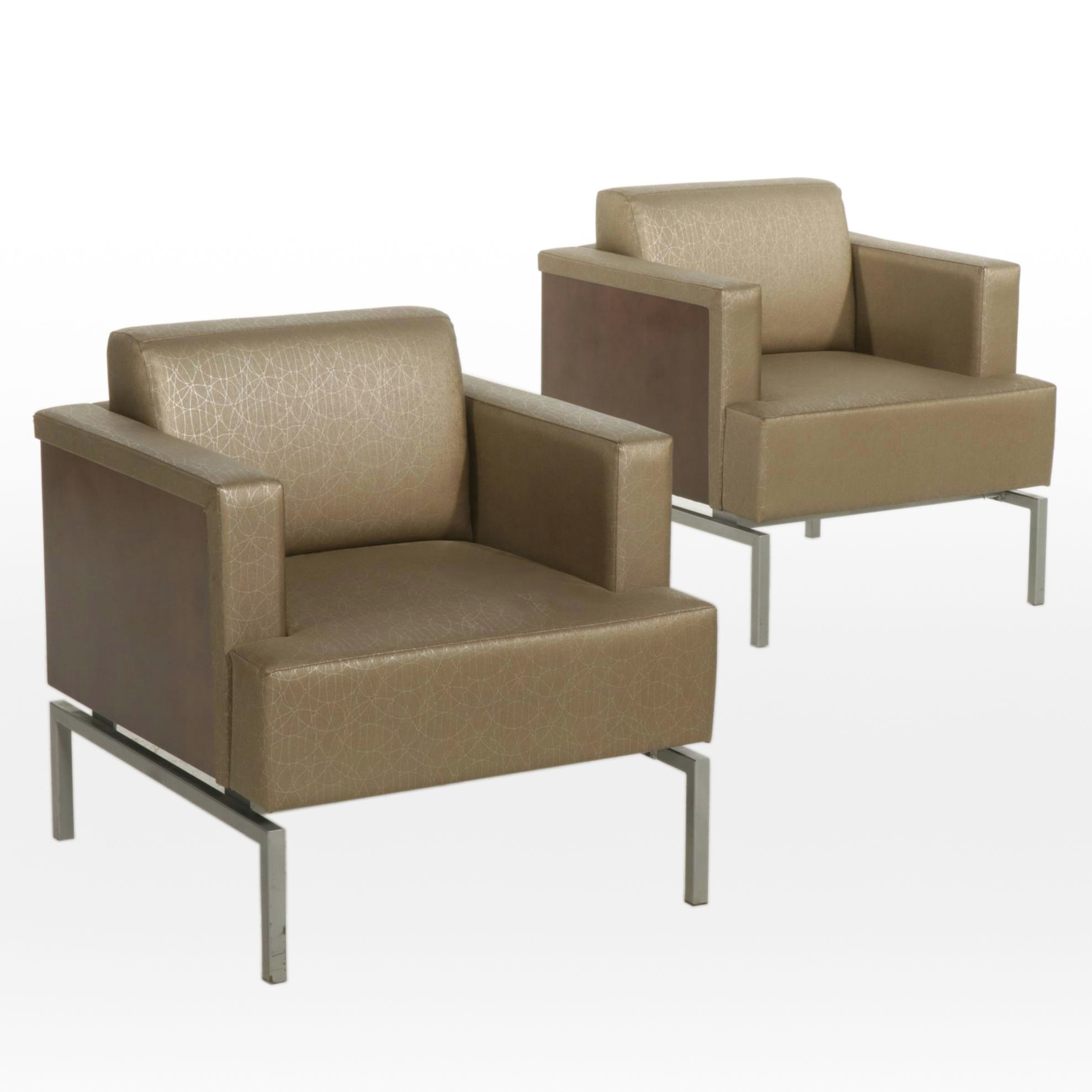 Pair of Krug "Sutton" Modernist Style Fabric and Metal Club Chairs