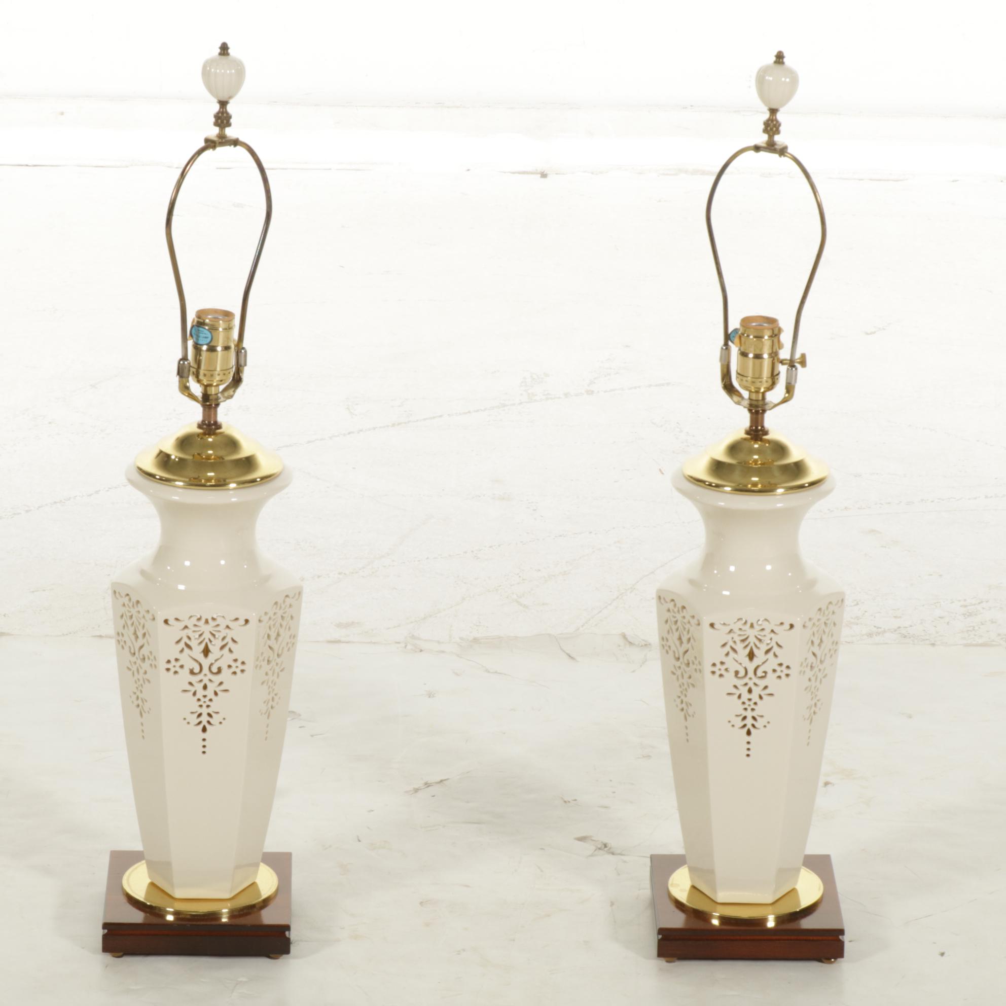 Lenox Pierced Ceramic Table Lamps, Pair, 21st Century