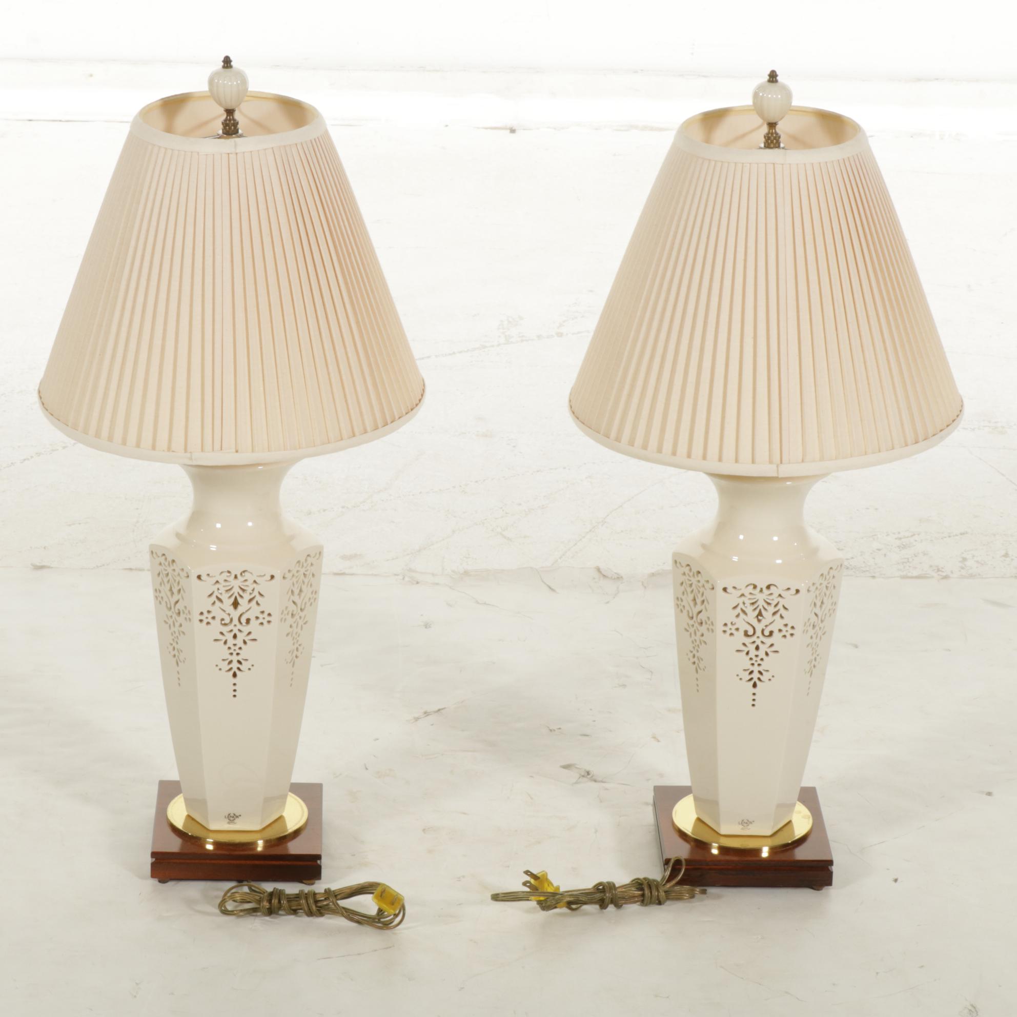 Lenox Pierced Ceramic Table Lamps, Pair, 21st Century