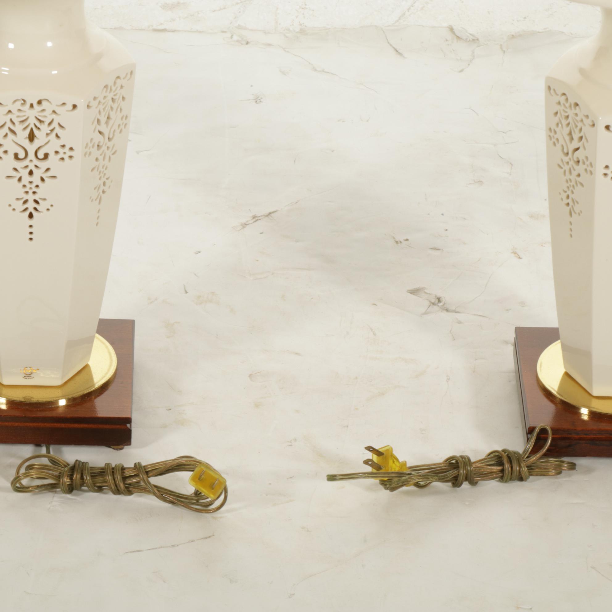 Lenox Pierced Ceramic Table Lamps, Pair, 21st Century