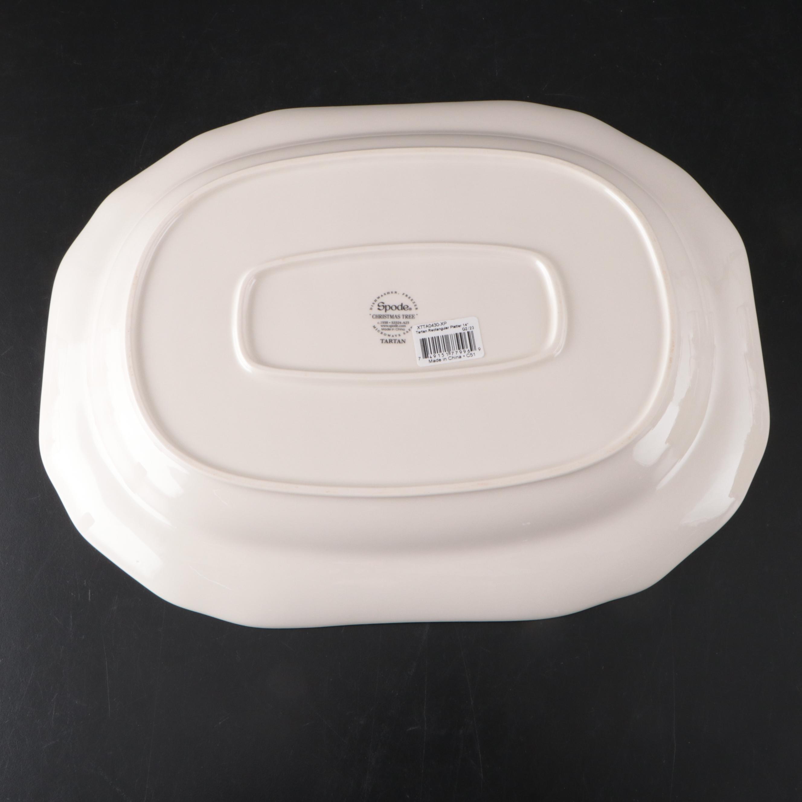 Spode "Christmas Tree" Tartan Platter and Glass Old Fashioned Glasses