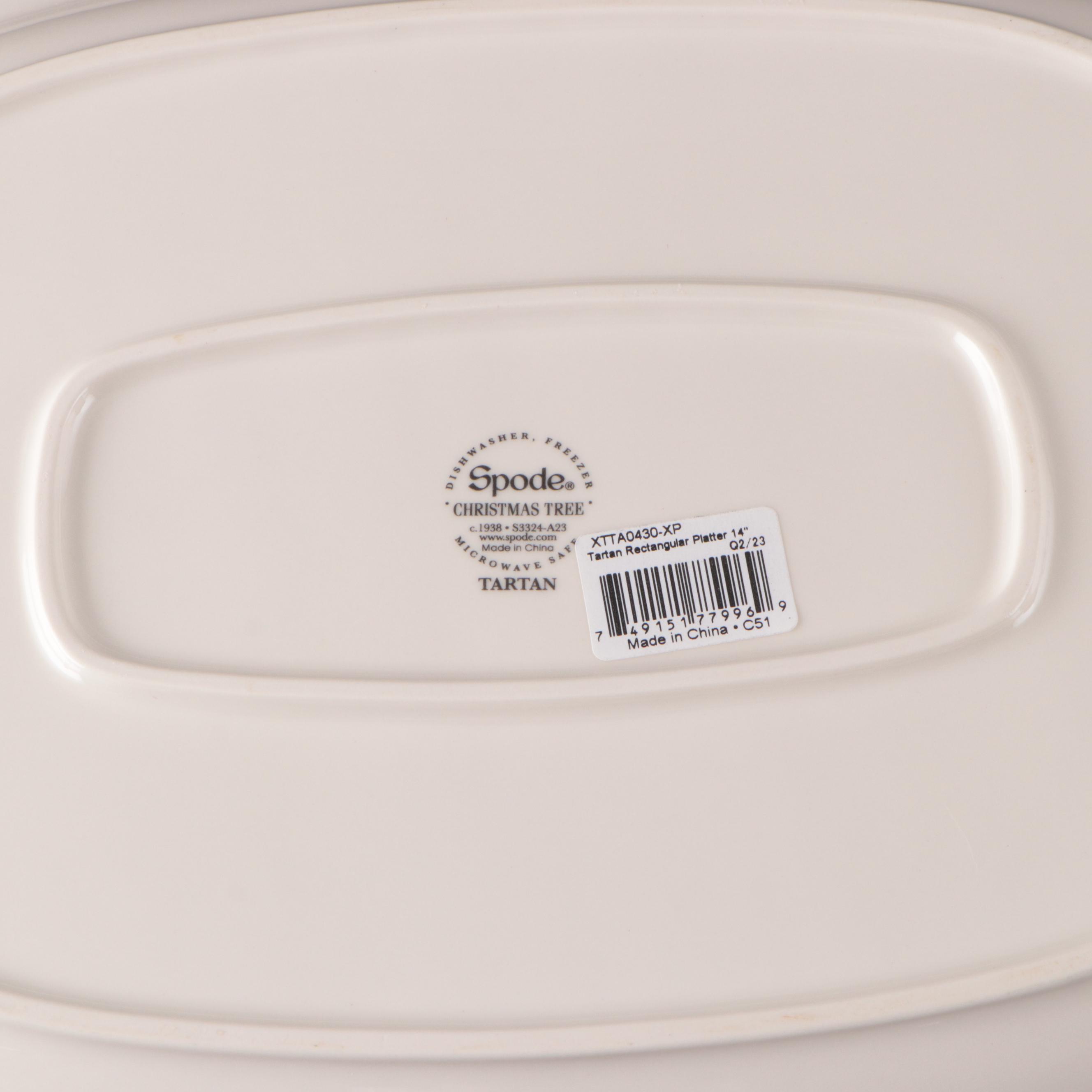 Spode "Christmas Tree" Tartan Platter and Glass Old Fashioned Glasses