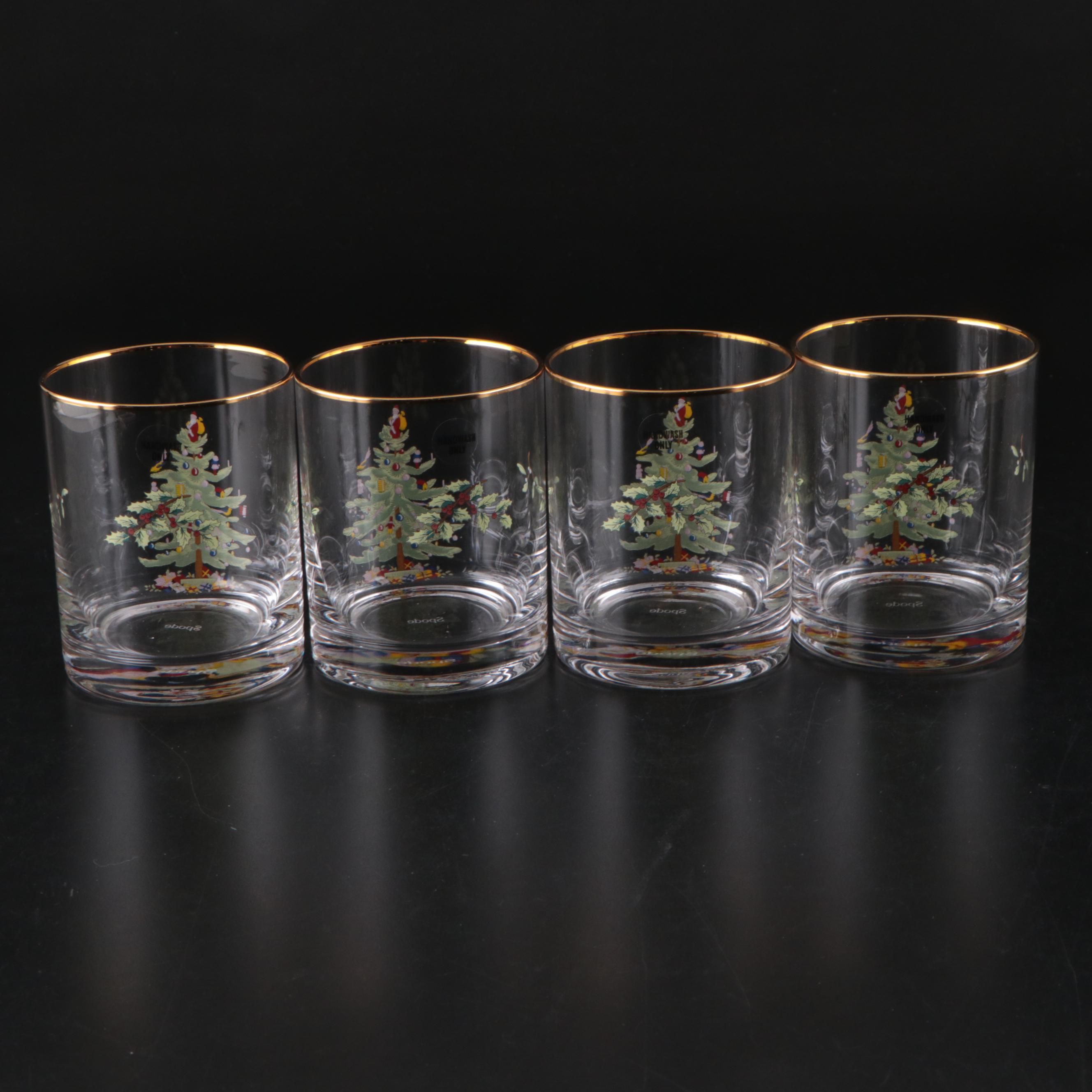 Spode "Christmas Tree" Tartan Platter and Glass Old Fashioned Glasses